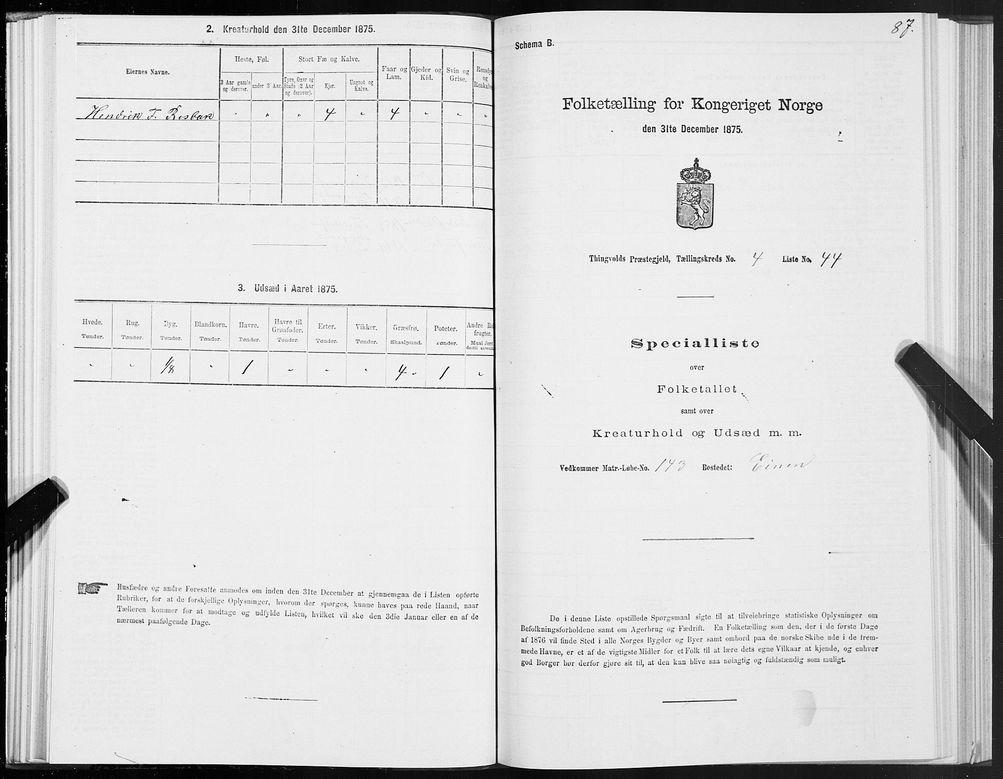 SAT, Folketelling 1875 for 1560P Tingvoll prestegjeld, 1875, s. 2087