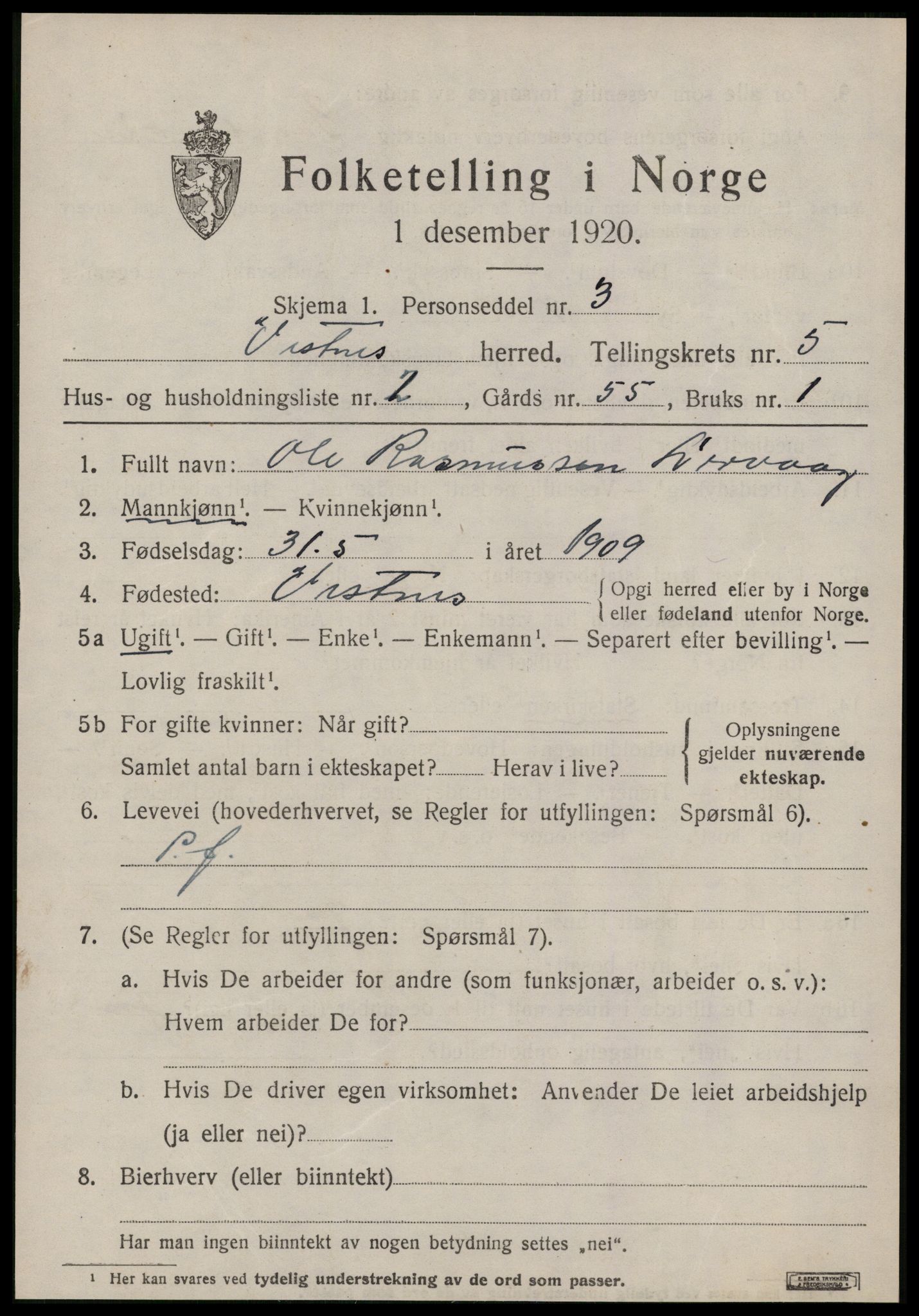 SAT, Folketelling 1920 for 1535 Vestnes herred, 1920, s. 3947