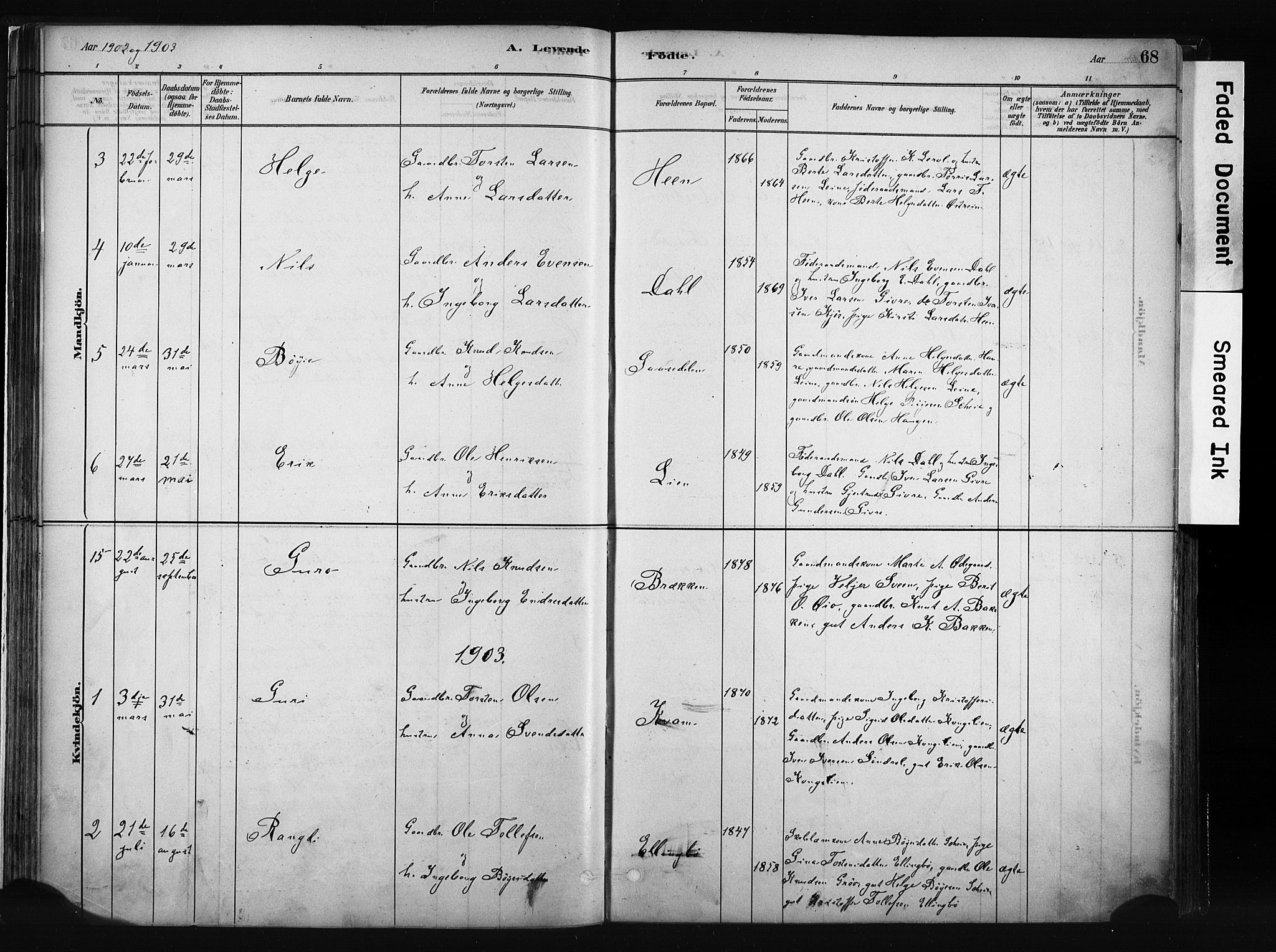 Vang prestekontor, Valdres, AV/SAH-PREST-140/H/Ha/L0008: Ministerialbok nr. 8, 1882-1910, s. 68