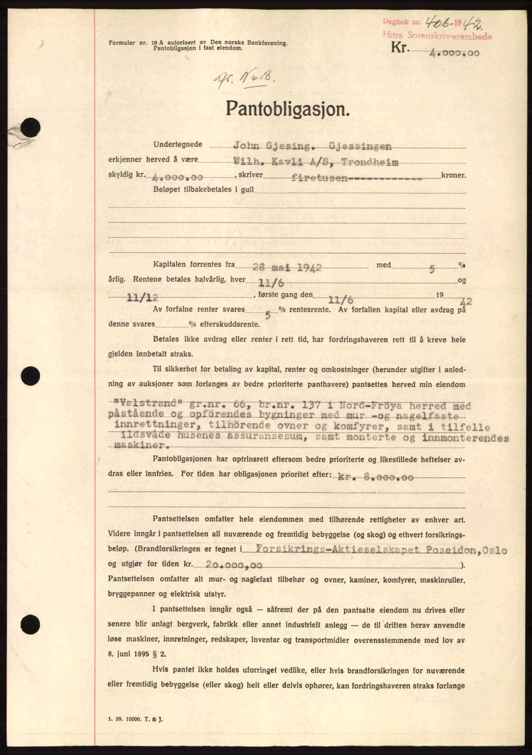 Hitra sorenskriveri, AV/SAT-A-0018/2/2C/2Ca: Pantebok nr. B1, 1939-1949, Dagboknr: 406/1942