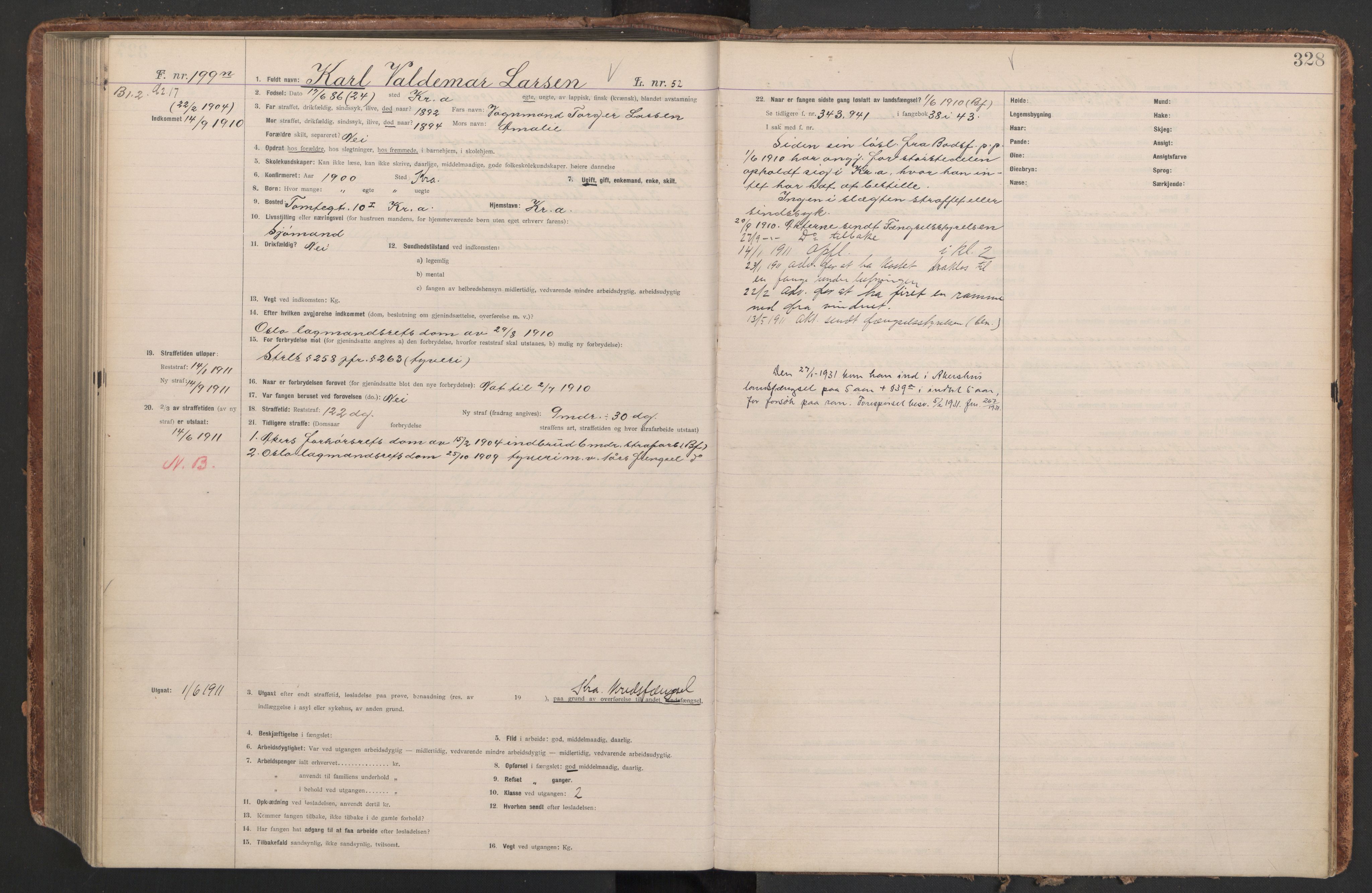 Botsfengslet, AV/RA-S-1539/D/Db/Dbb/L0043: 872m - 212n, 1909-1910, s. 328