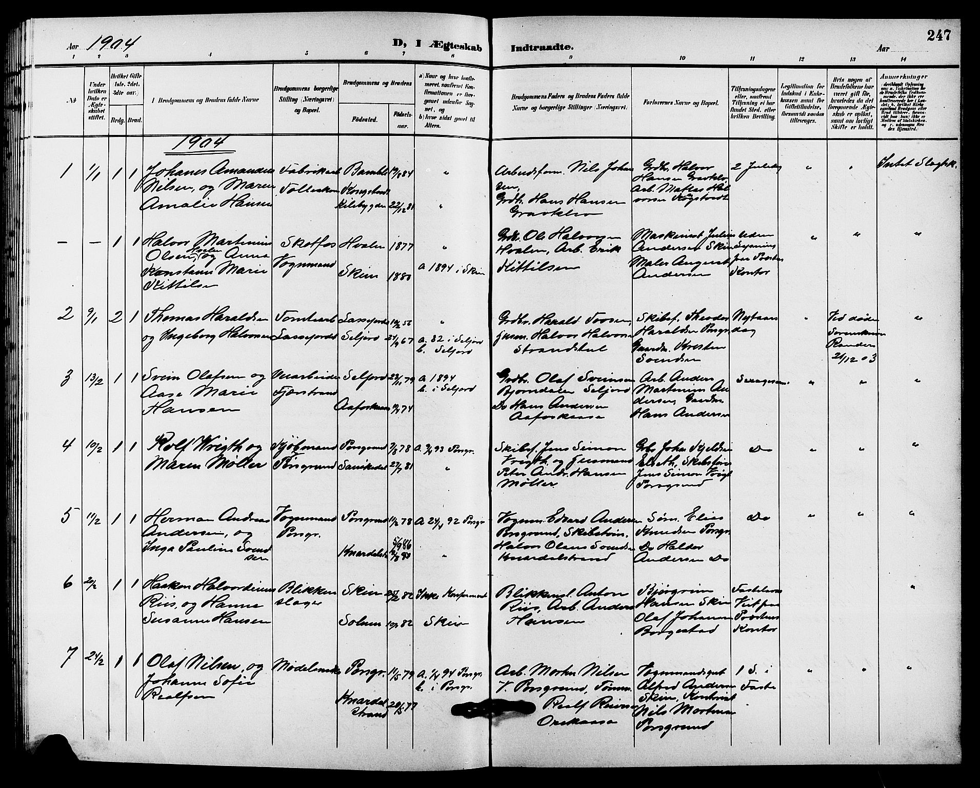 Solum kirkebøker, AV/SAKO-A-306/G/Ga/L0008: Klokkerbok nr. I 8, 1898-1909, s. 247