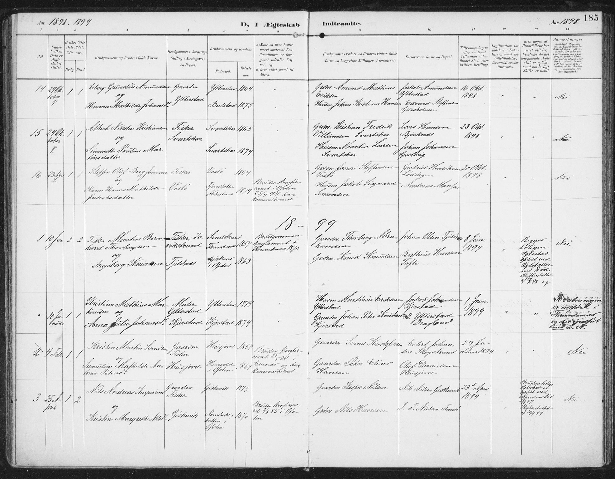 Ministerialprotokoller, klokkerbøker og fødselsregistre - Nordland, AV/SAT-A-1459/872/L1036: Ministerialbok nr. 872A11, 1897-1913, s. 185