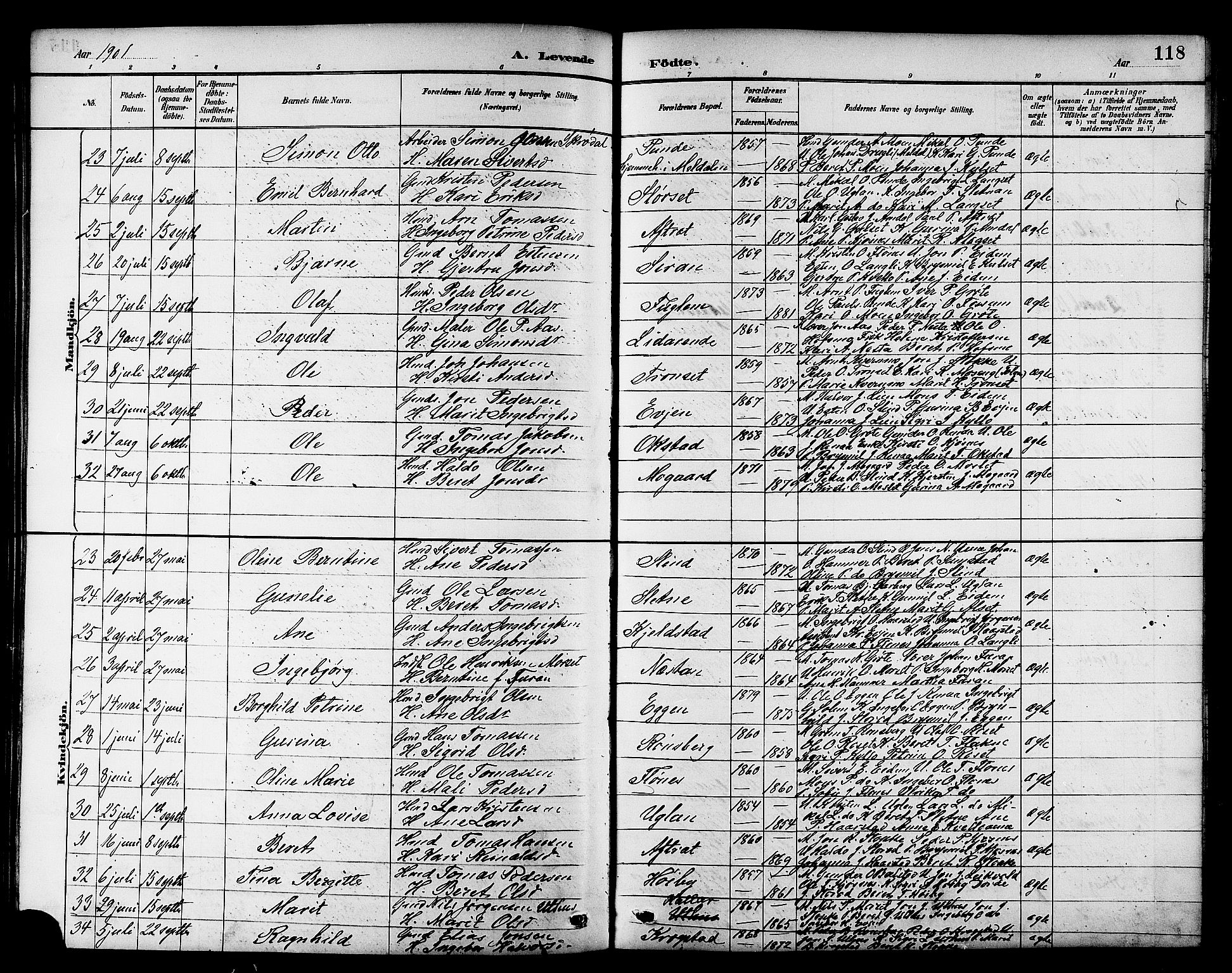 Ministerialprotokoller, klokkerbøker og fødselsregistre - Sør-Trøndelag, SAT/A-1456/695/L1157: Klokkerbok nr. 695C08, 1889-1913, s. 118