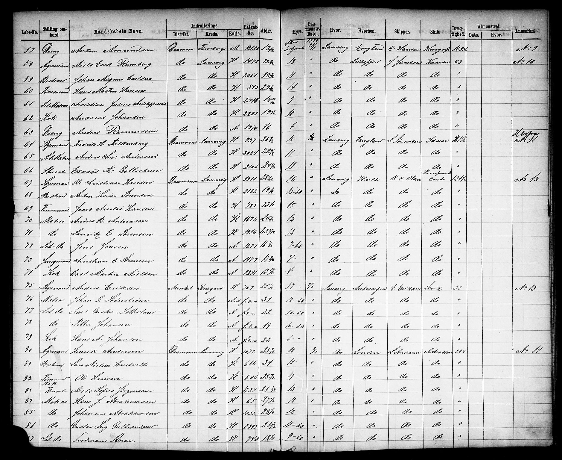 Drammen innrulleringsdistrikt, SAKO/A-781/H/Ha/L0002: Mønstringsjournal, 1870-1882, s. 222