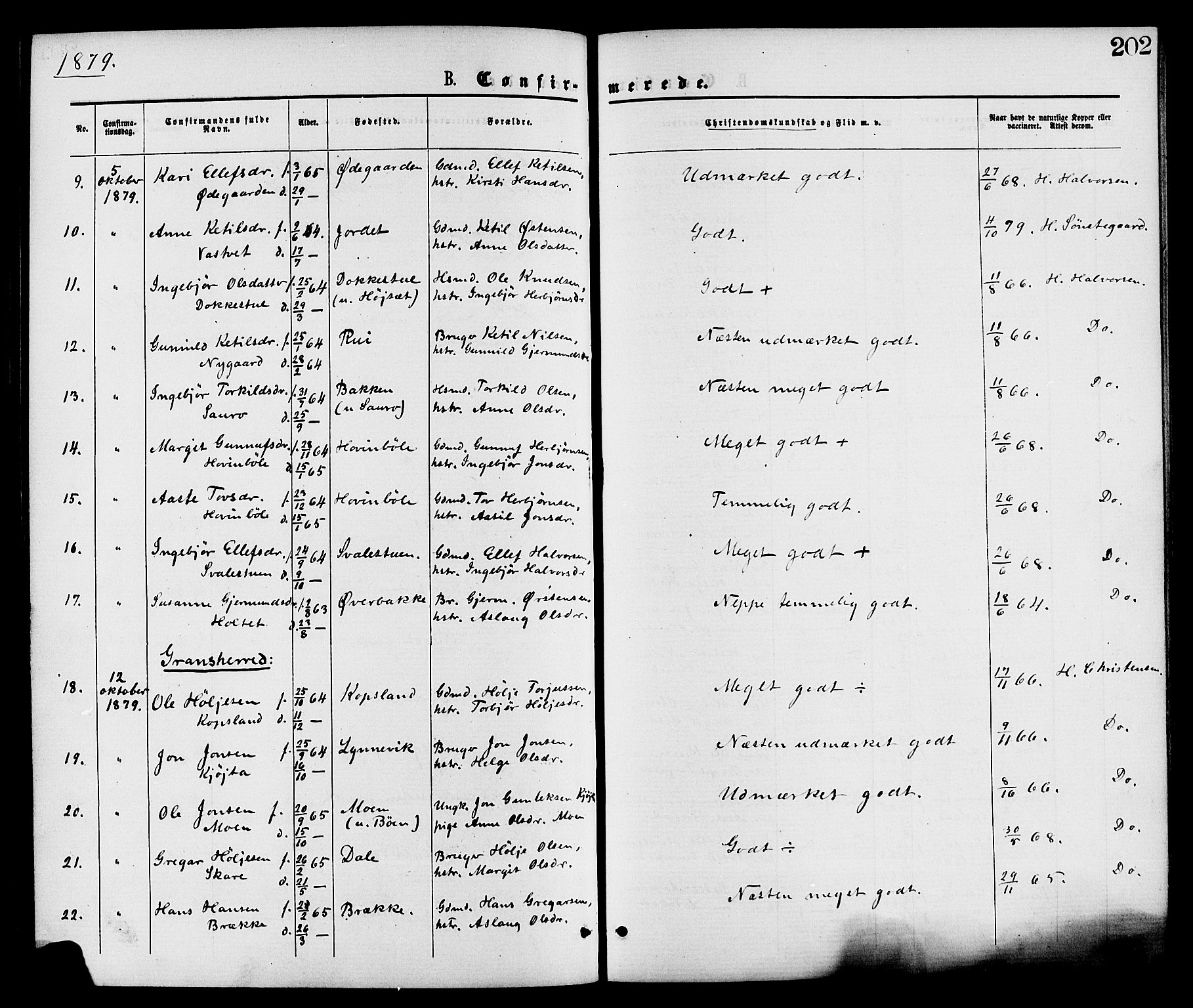 Gransherad kirkebøker, AV/SAKO-A-267/F/Fa/L0004: Ministerialbok nr. I 4, 1871-1886, s. 202