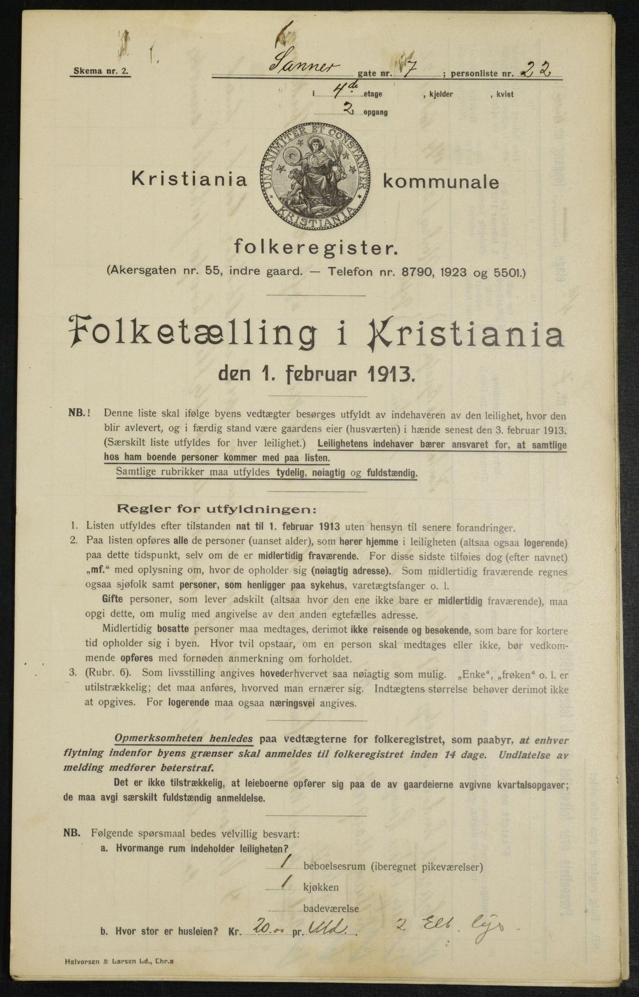 OBA, Kommunal folketelling 1.2.1913 for Kristiania, 1913, s. 88471