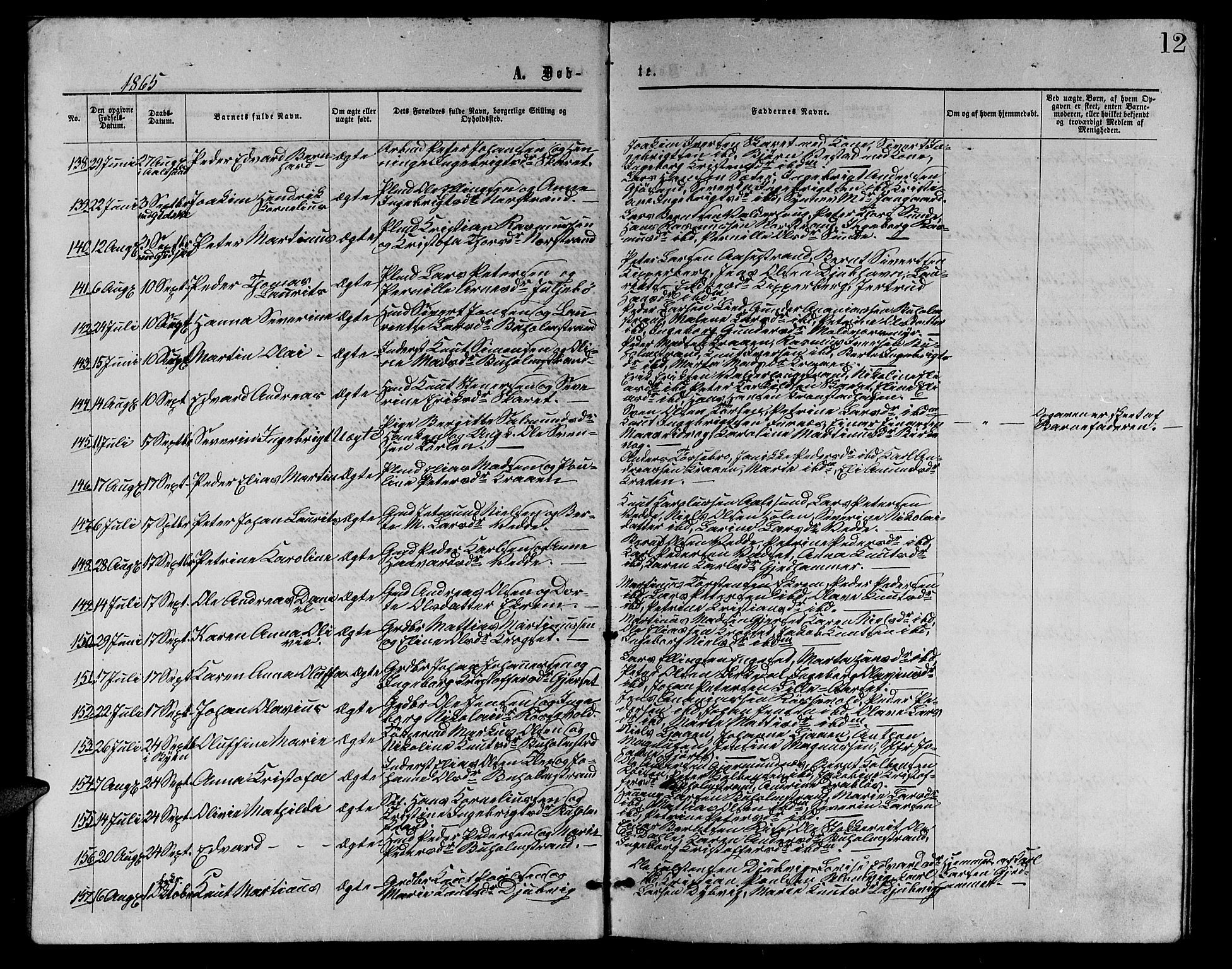 Ministerialprotokoller, klokkerbøker og fødselsregistre - Møre og Romsdal, AV/SAT-A-1454/528/L0428: Klokkerbok nr. 528C09, 1864-1880, s. 12