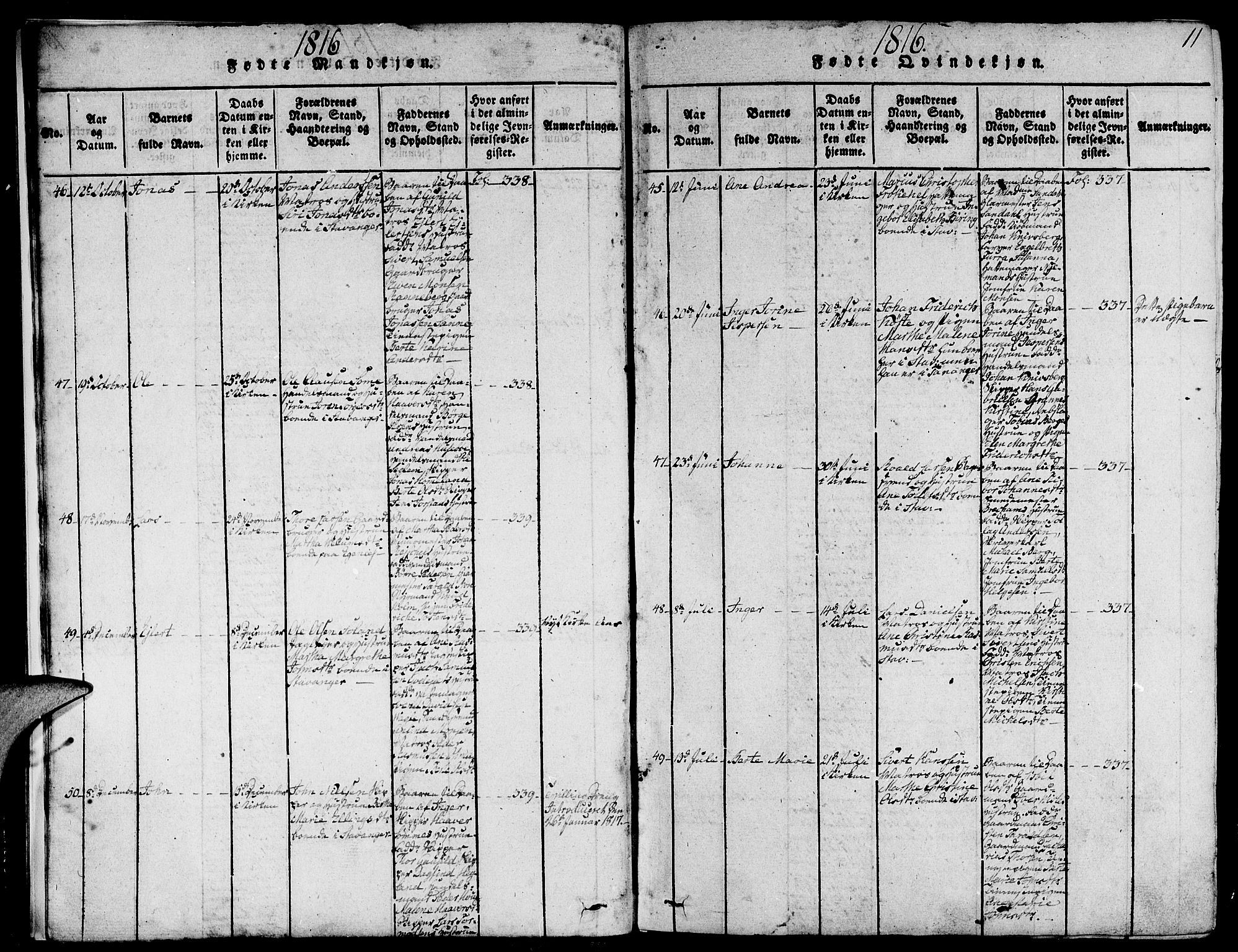 Domkirken sokneprestkontor, SAST/A-101812/001/30/30BA/L0008: Ministerialbok nr. A 8, 1816-1821, s. 11