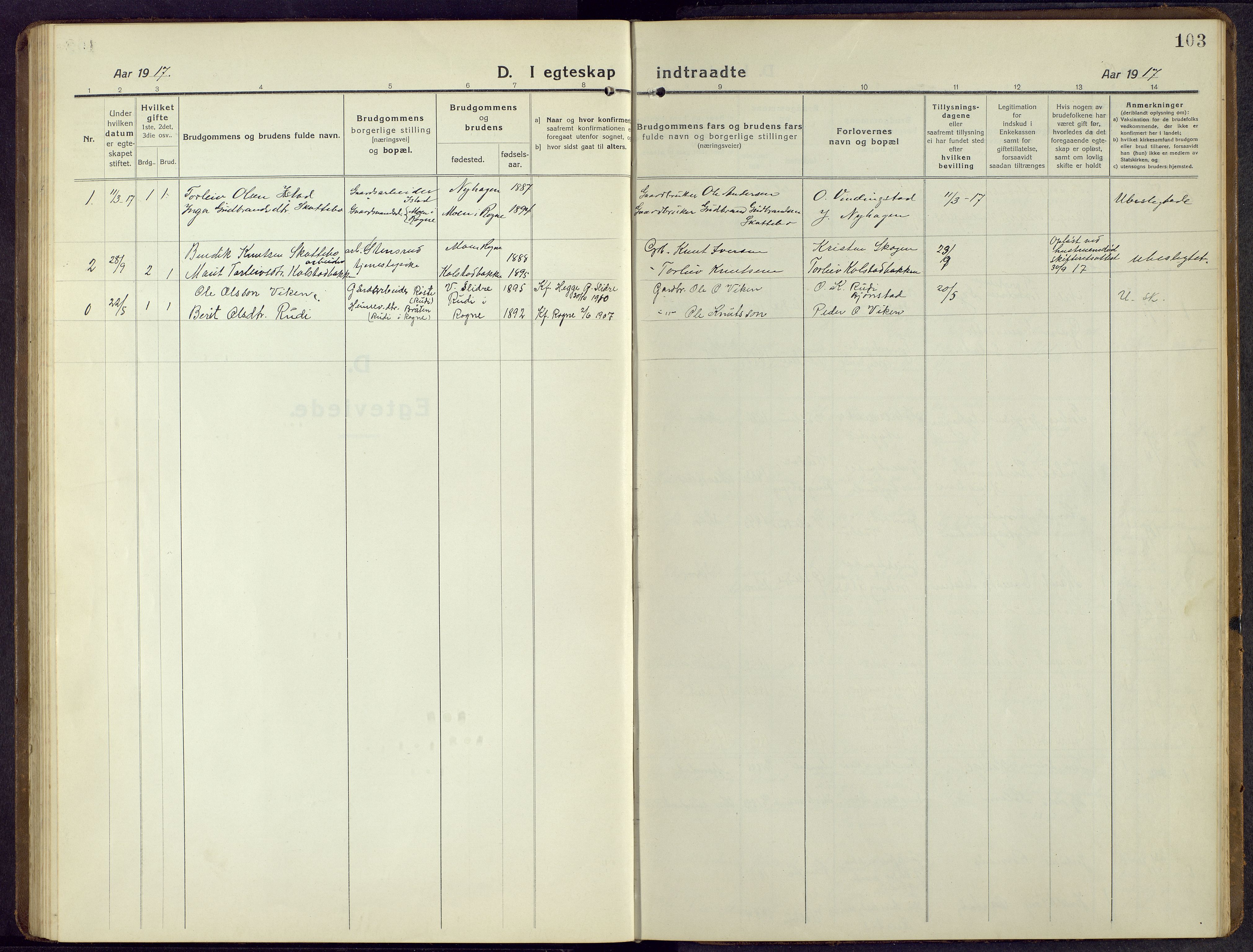 Øystre Slidre prestekontor, SAH/PREST-138/H/Ha/Hab/L0009: Klokkerbok nr. 9, 1917-1952, s. 103