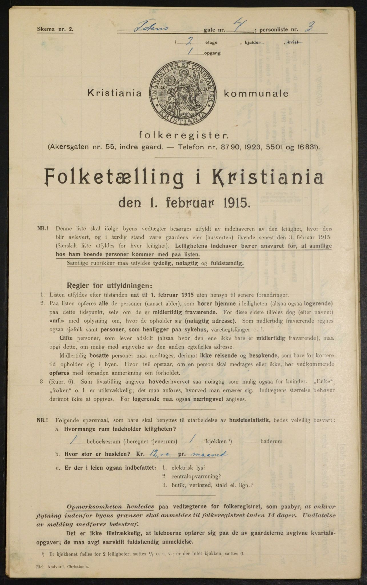 OBA, Kommunal folketelling 1.2.1915 for Kristiania, 1915, s. 115662