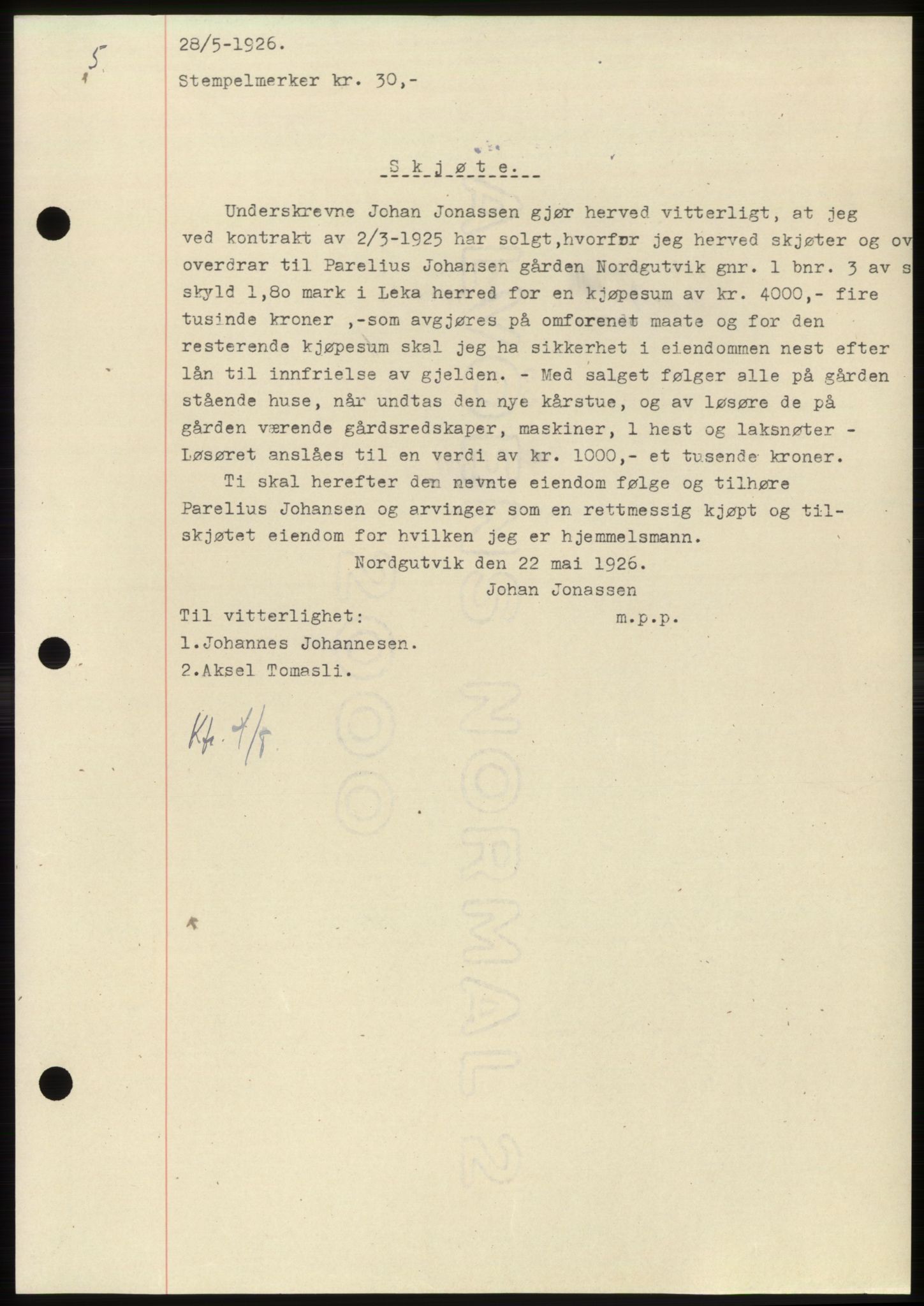 Namdal sorenskriveri, SAT/A-4133/1/2/2C: Pantebok nr. -, 1926-1930, Tingl.dato: 28.05.1926