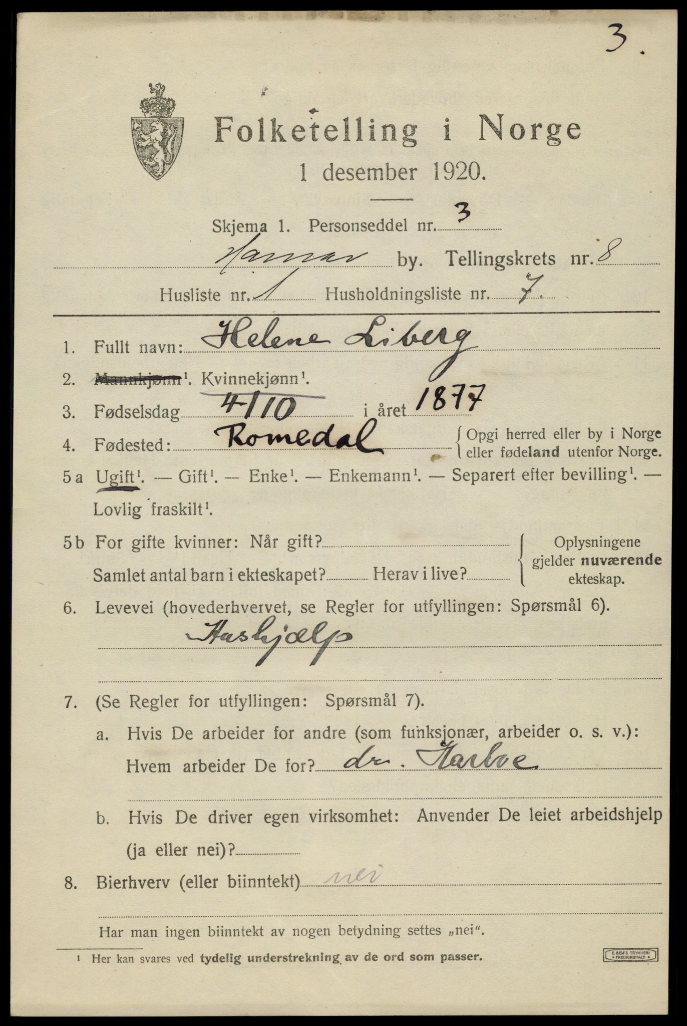 SAH, Folketelling 1920 for 0401 Hamar kjøpstad, 1920, s. 14097