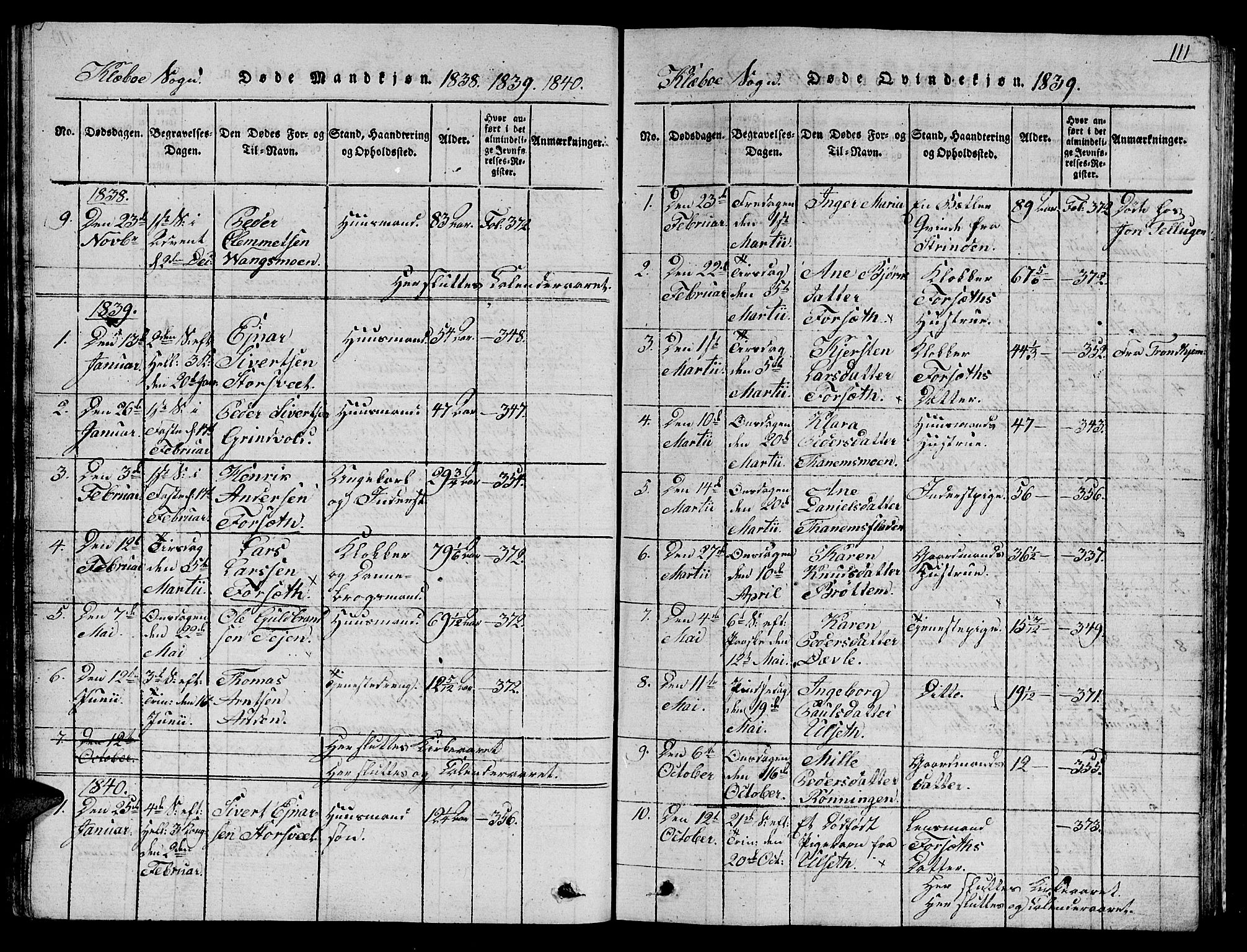 Ministerialprotokoller, klokkerbøker og fødselsregistre - Sør-Trøndelag, AV/SAT-A-1456/618/L0450: Klokkerbok nr. 618C01, 1816-1865, s. 111