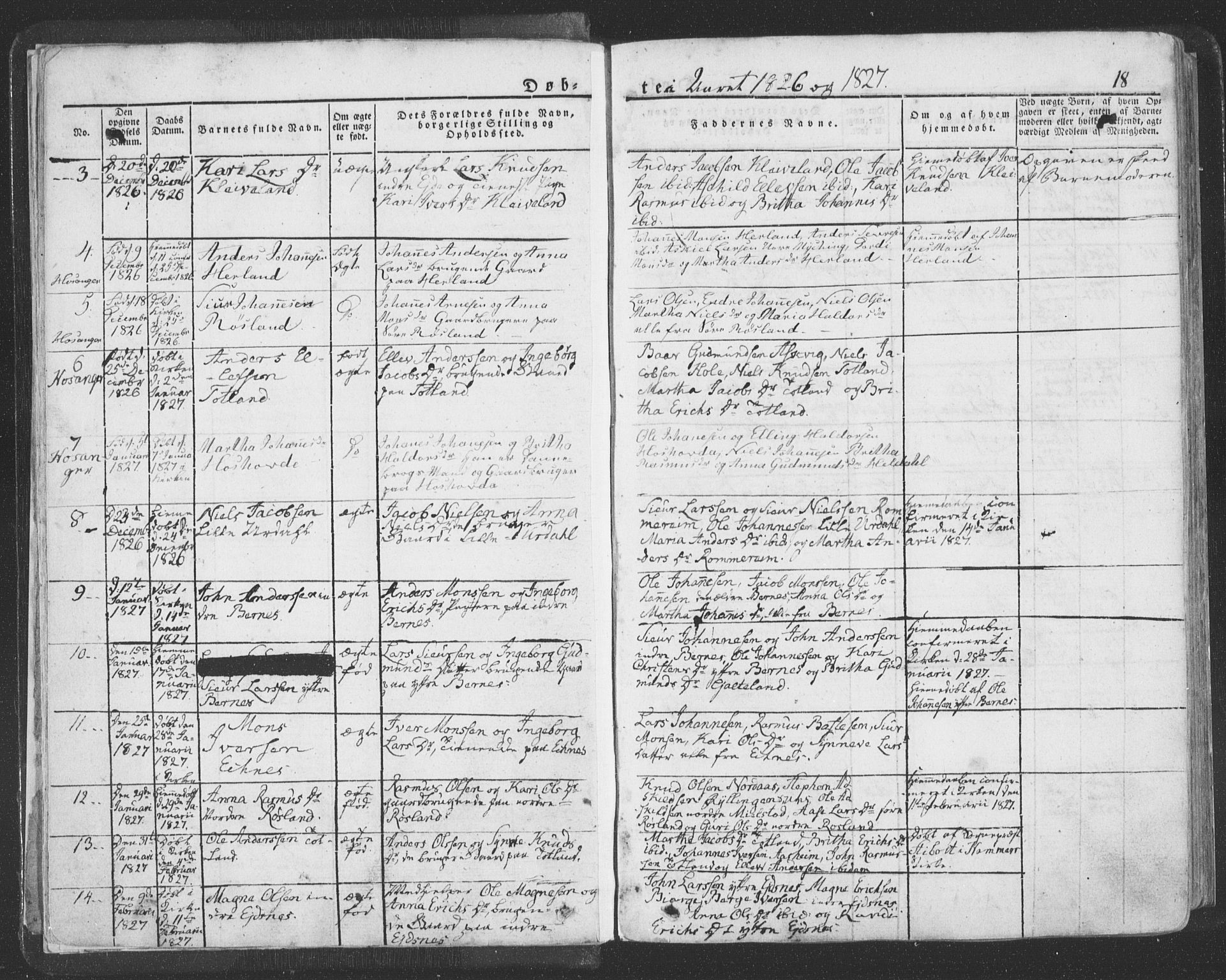 Hosanger sokneprestembete, AV/SAB-A-75801/H/Haa: Ministerialbok nr. A 6, 1824-1835, s. 18