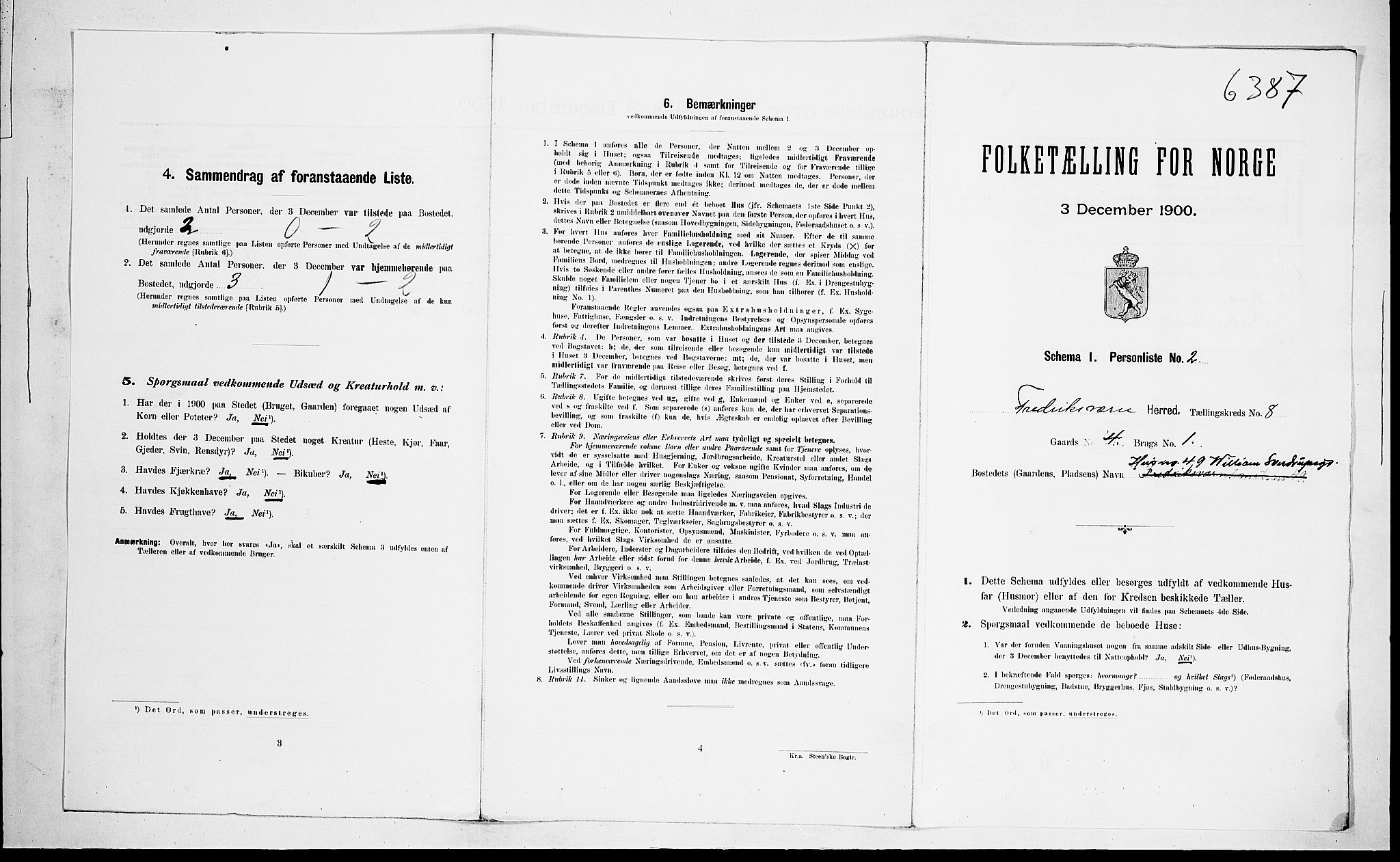 RA, Folketelling 1900 for 0798 Fredriksvern herred, 1900, s. 276