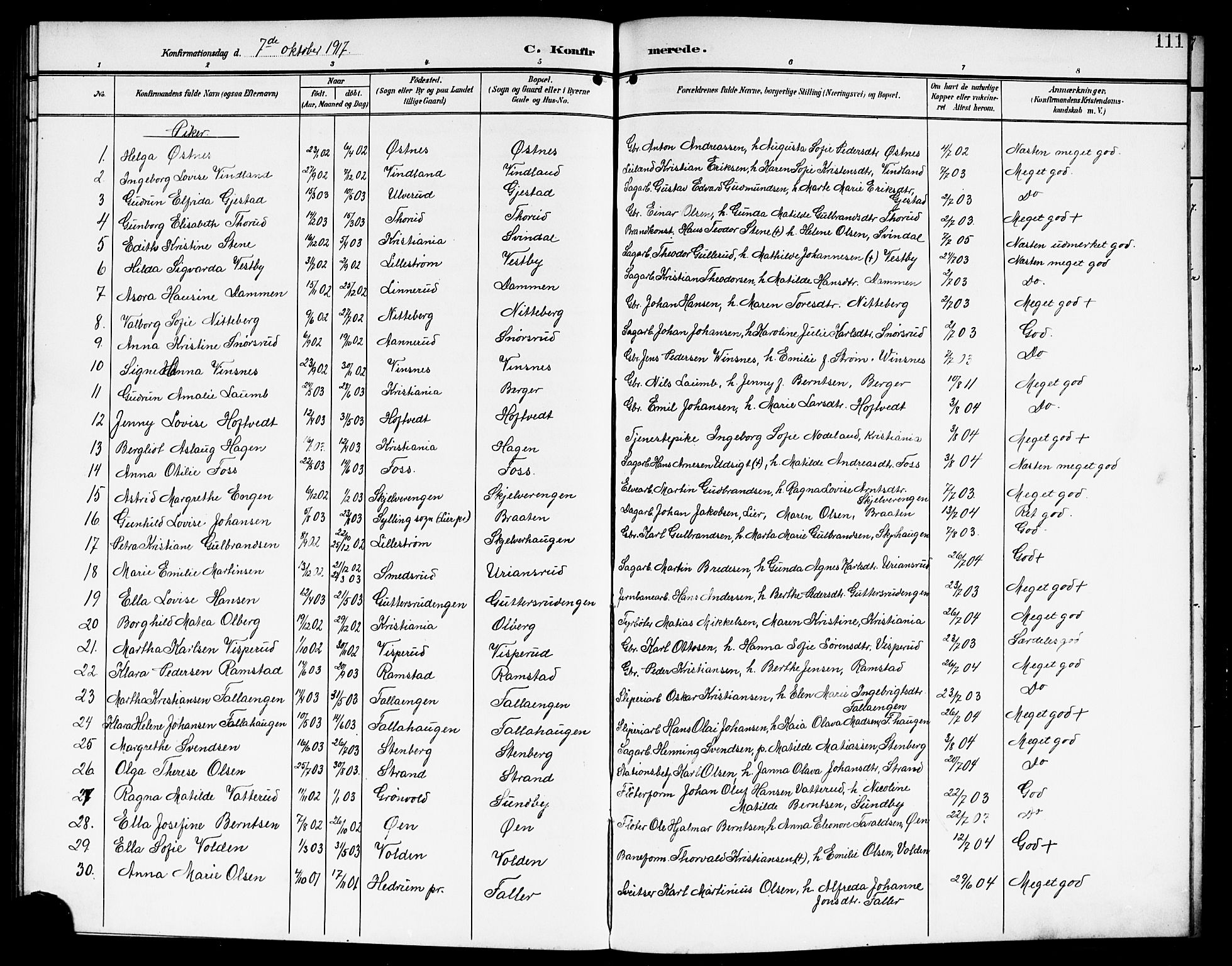 Fet prestekontor Kirkebøker, AV/SAO-A-10370a/G/Ga/L0008: Klokkerbok nr. I 8, 1907-1920, s. 111