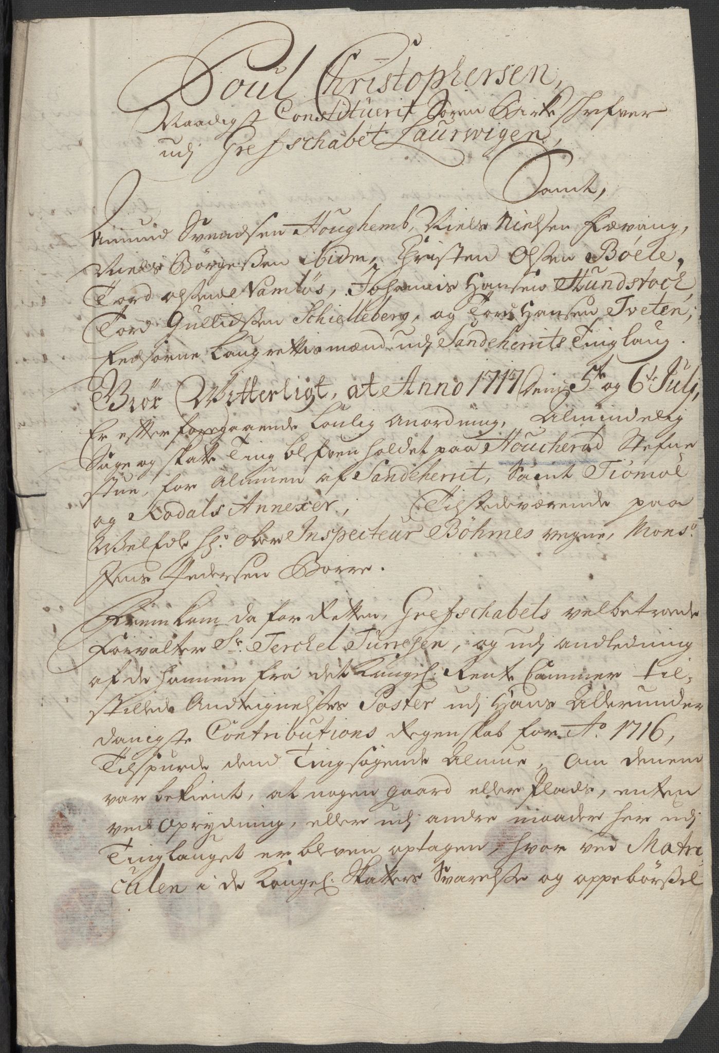 Rentekammeret inntil 1814, Reviderte regnskaper, Fogderegnskap, AV/RA-EA-4092/R33/L1987: Fogderegnskap Larvik grevskap, 1716-1717, s. 294