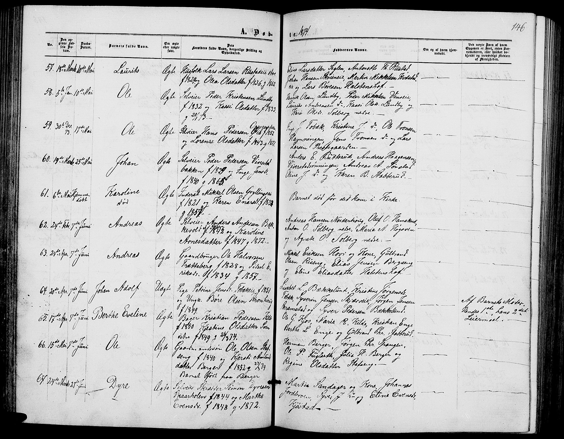Løten prestekontor, AV/SAH-PREST-022/L/La/L0004: Klokkerbok nr. 4, 1863-1877, s. 146