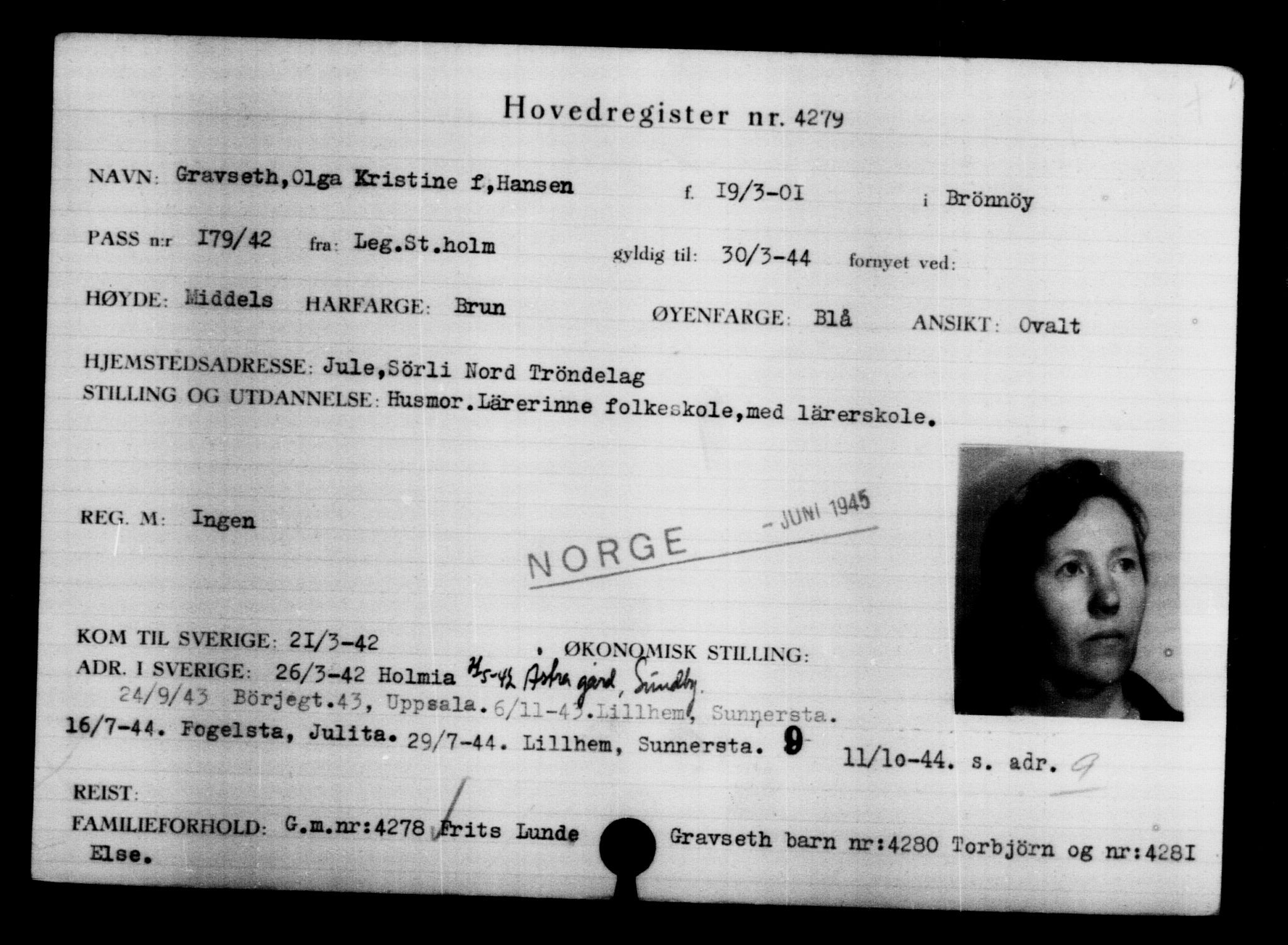Utenriksstasjonene, Legasjonen i Stockholm, Flyktningkontoret, AV/RA-S-6753/V/Va/L0004: Kjesäterkartoteket, flyktninger med registreringsnr. 3496-6610, 1940-1945, s. 951