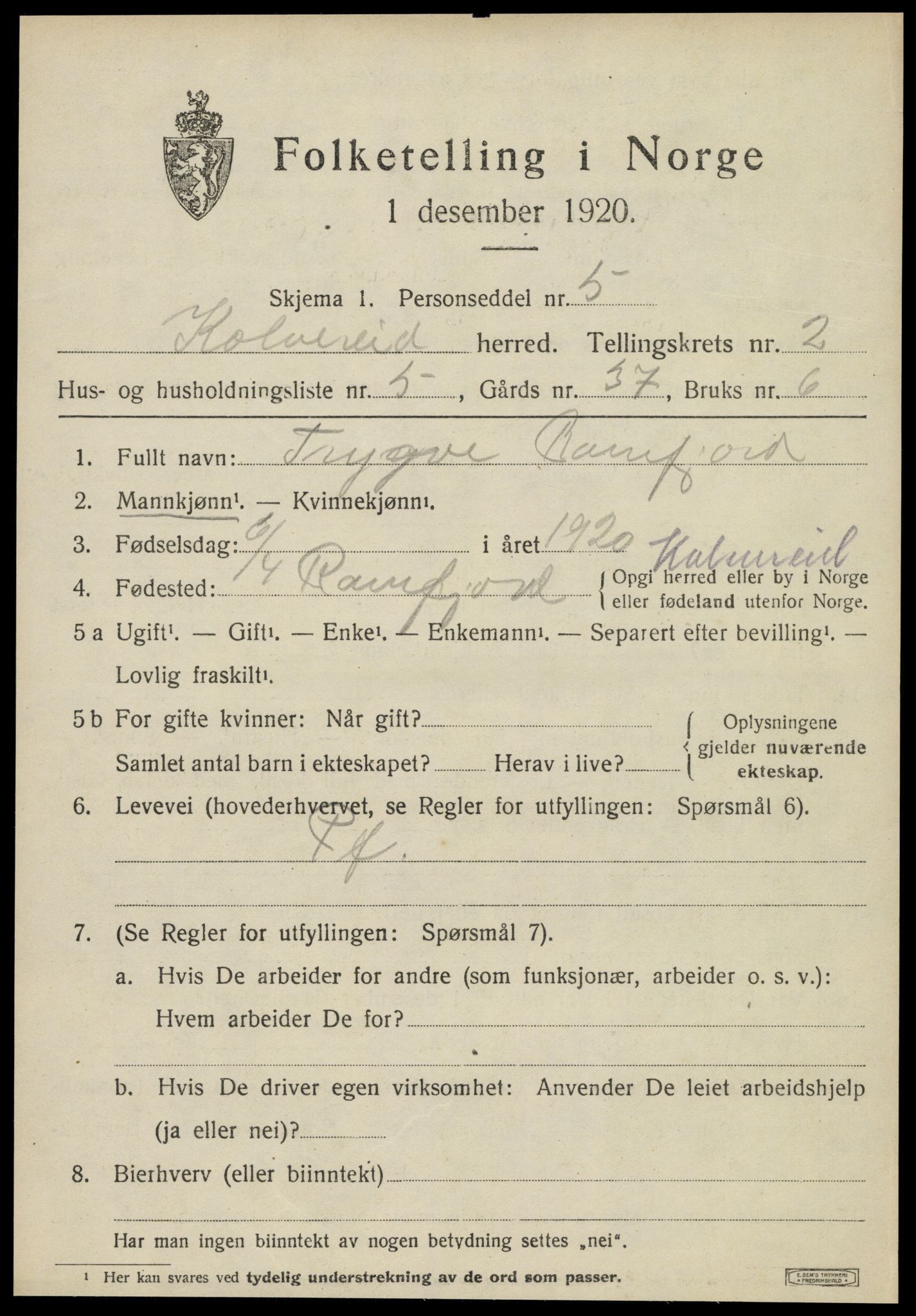 SAT, Folketelling 1920 for 1752 Kolvereid herred, 1920, s. 1551