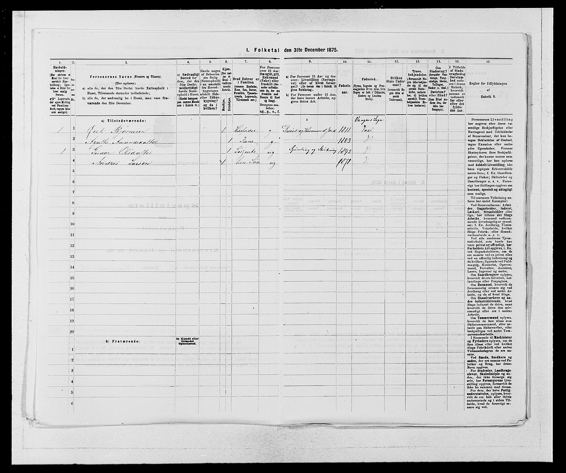 SAB, Folketelling 1875 for 1235P Voss prestegjeld, 1875, s. 696