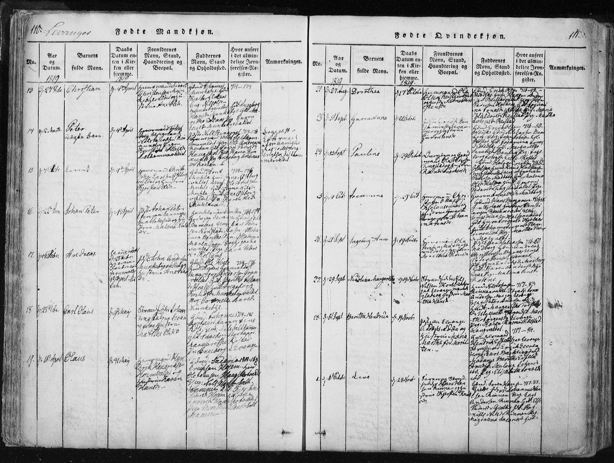 Ministerialprotokoller, klokkerbøker og fødselsregistre - Nord-Trøndelag, SAT/A-1458/717/L0148: Ministerialbok nr. 717A04 /2, 1816-1825, s. 110-111