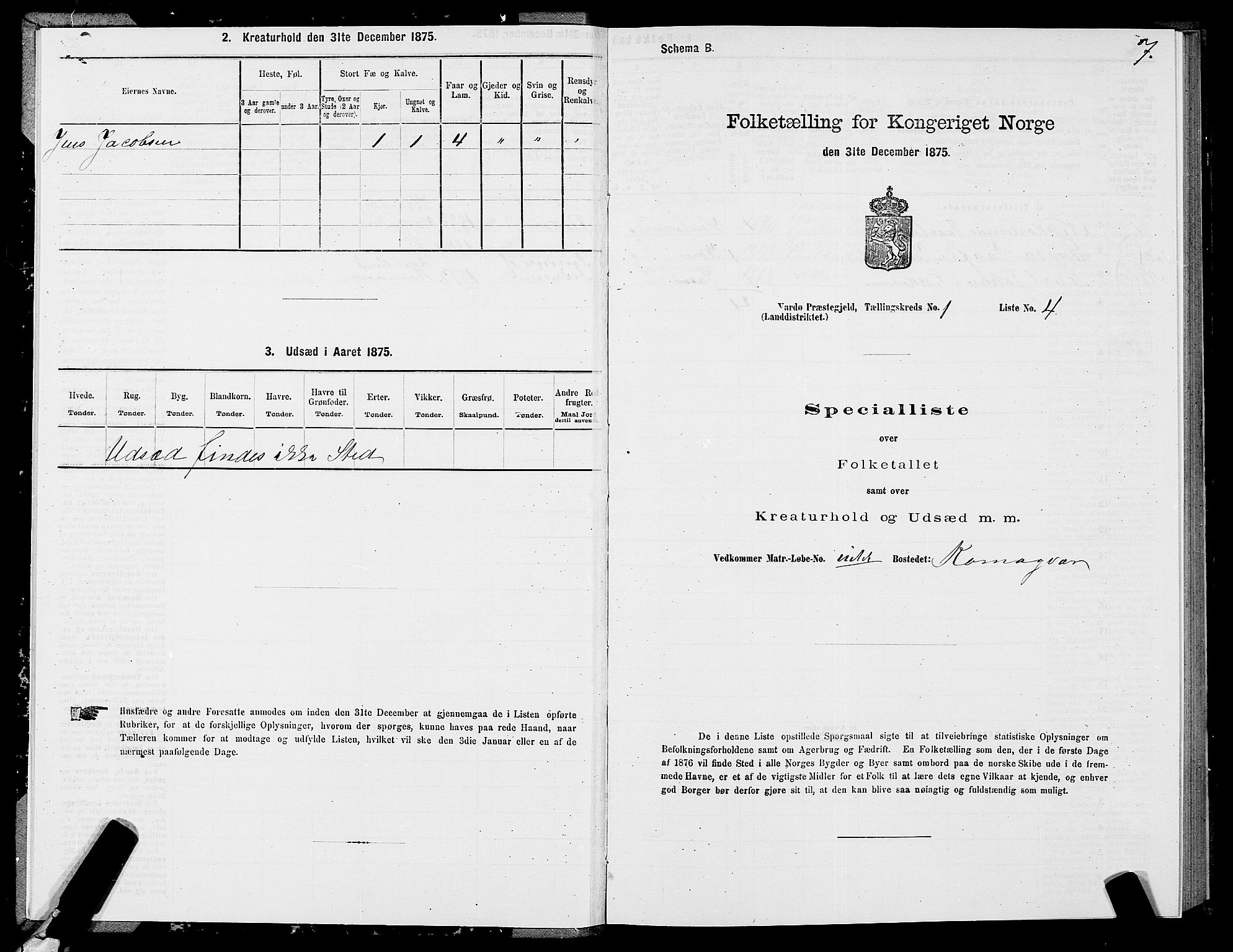 SATØ, Folketelling 1875 for 2028L Vardø prestegjeld, Vardø landsokn, 1875, s. 1007