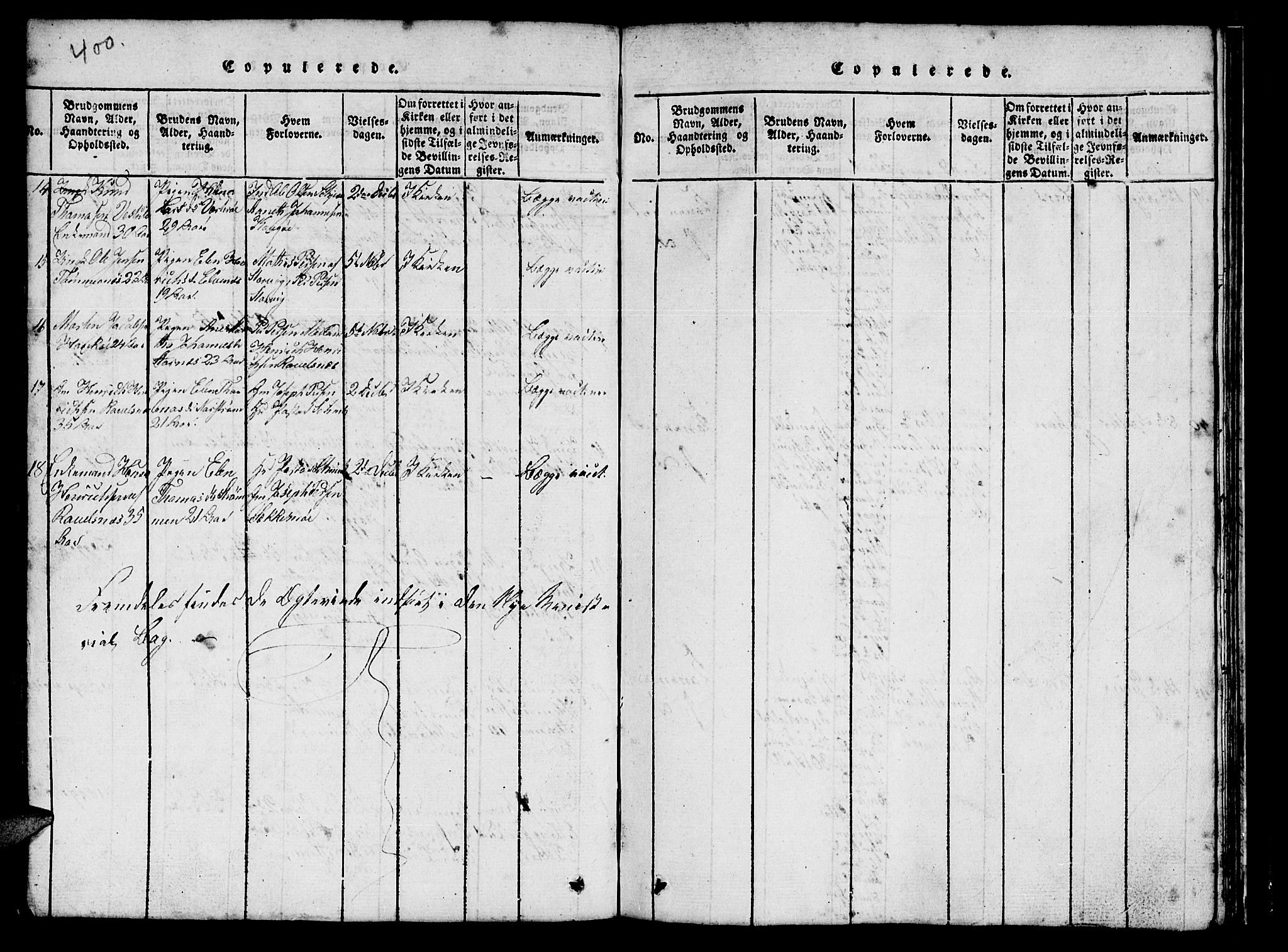 Skjervøy sokneprestkontor, AV/SATØ-S-1300/H/Ha/Hab/L0001klokker: Klokkerbok nr. 1, 1825-1838, s. 400-401