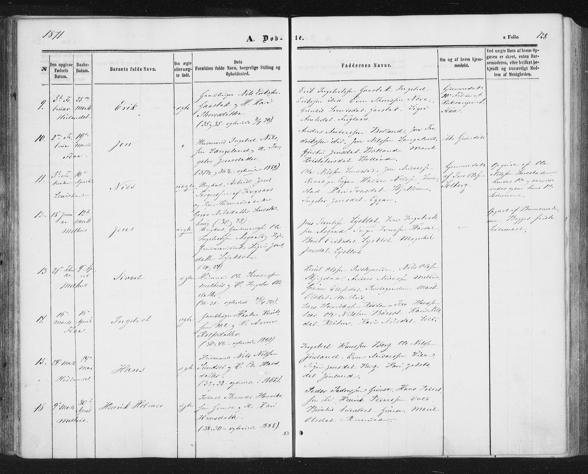 Ministerialprotokoller, klokkerbøker og fødselsregistre - Sør-Trøndelag, SAT/A-1456/691/L1077: Ministerialbok nr. 691A09, 1862-1873, s. 128