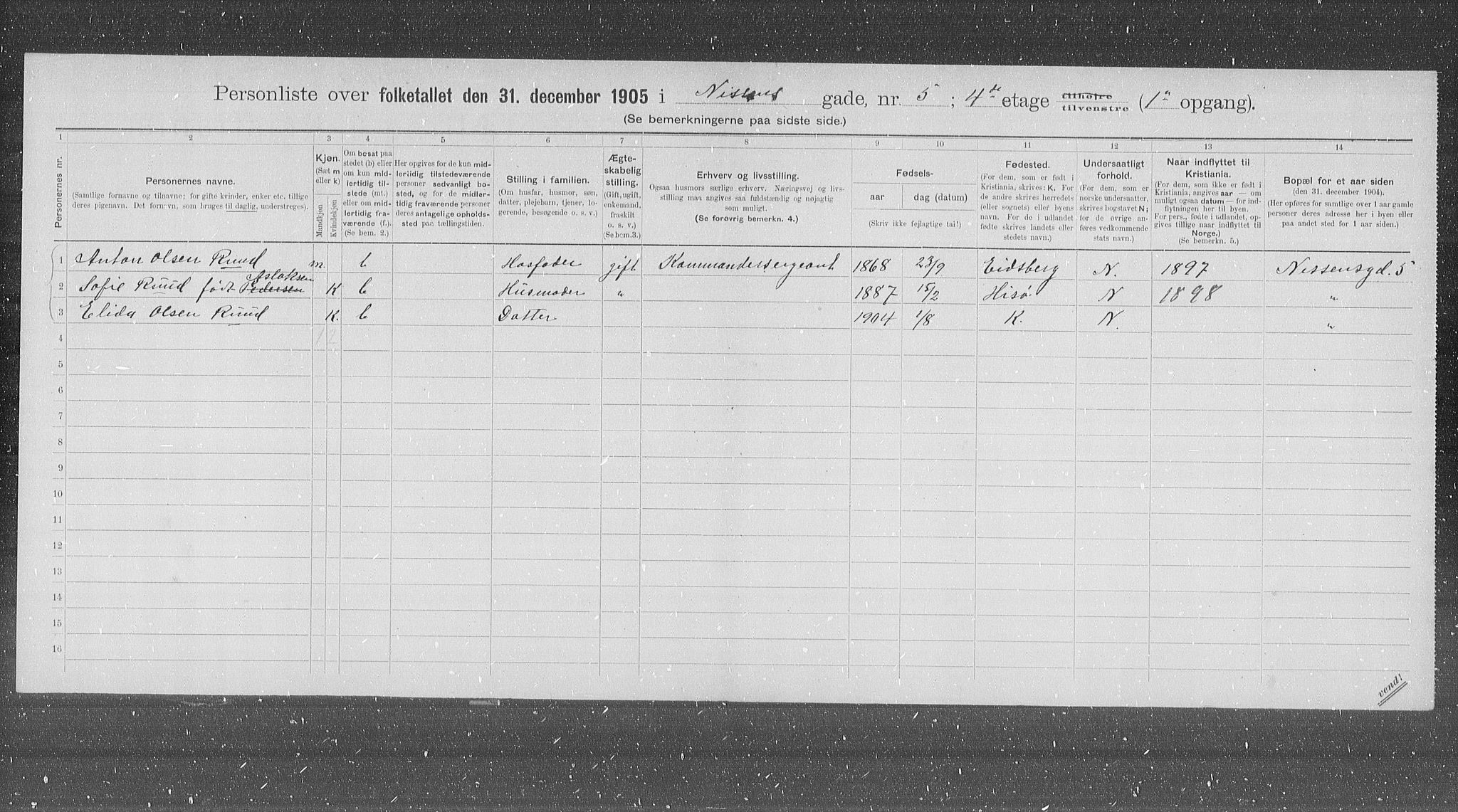 OBA, Kommunal folketelling 31.12.1905 for Kristiania kjøpstad, 1905, s. 37445