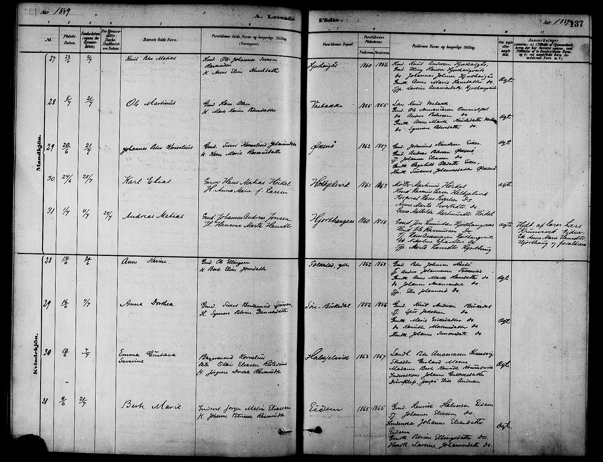 Ministerialprotokoller, klokkerbøker og fødselsregistre - Møre og Romsdal, AV/SAT-A-1454/511/L0141: Ministerialbok nr. 511A08, 1878-1890, s. 137