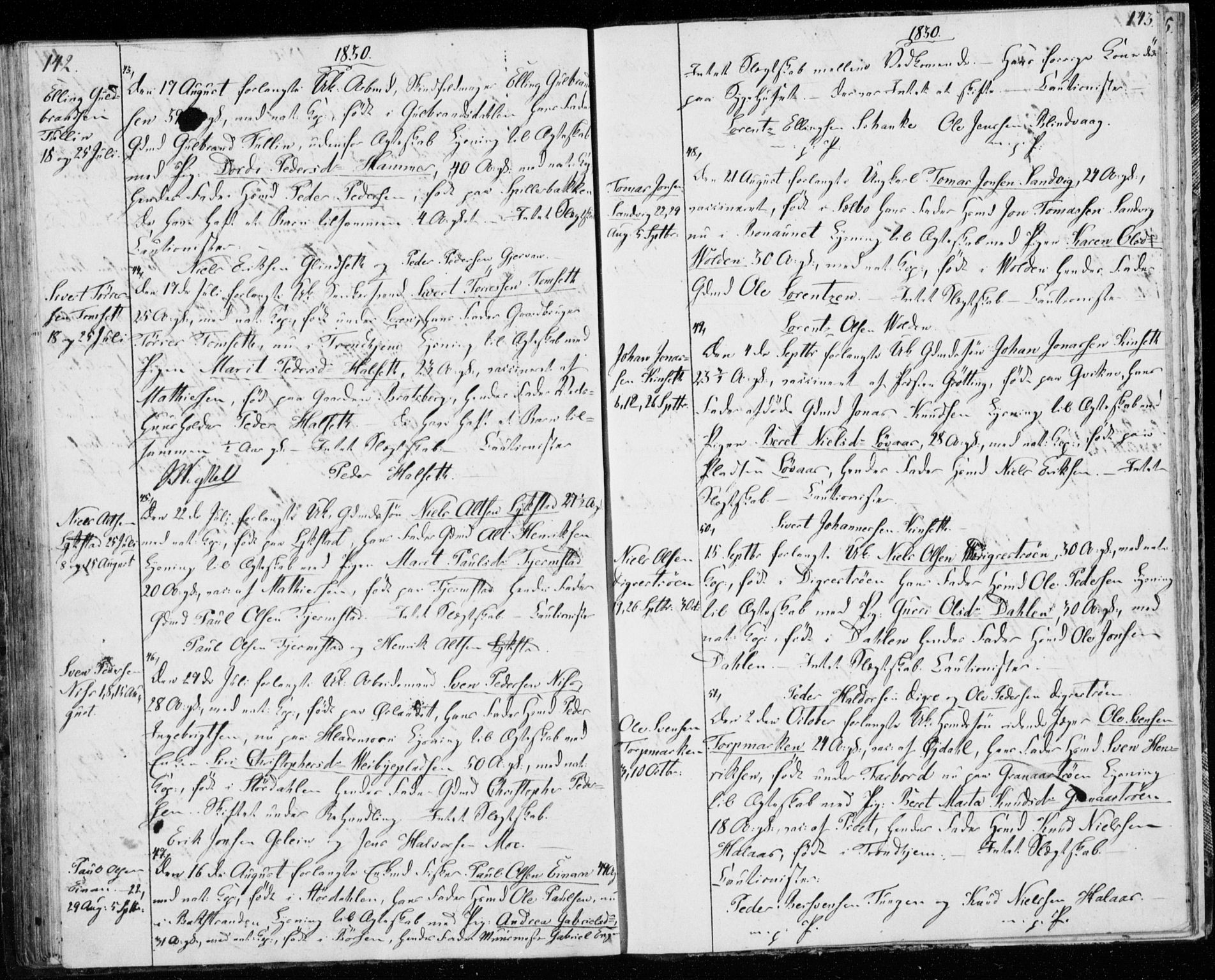Ministerialprotokoller, klokkerbøker og fødselsregistre - Sør-Trøndelag, AV/SAT-A-1456/606/L0295: Lysningsprotokoll nr. 606A10, 1815-1833, s. 142-143