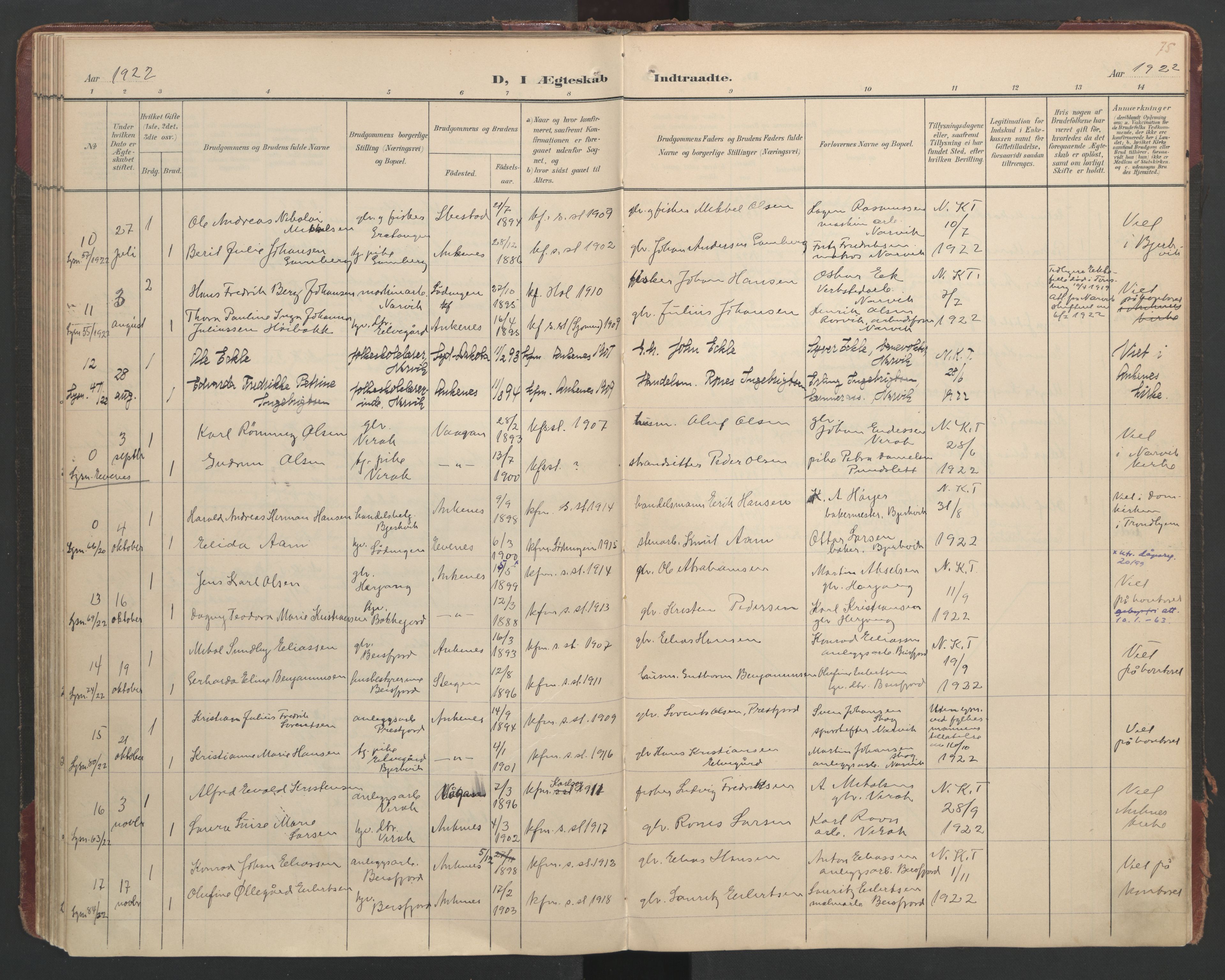 Ministerialprotokoller, klokkerbøker og fødselsregistre - Nordland, AV/SAT-A-1459/866/L0942: Ministerialbok nr. 866A05, 1901-1928, s. 75