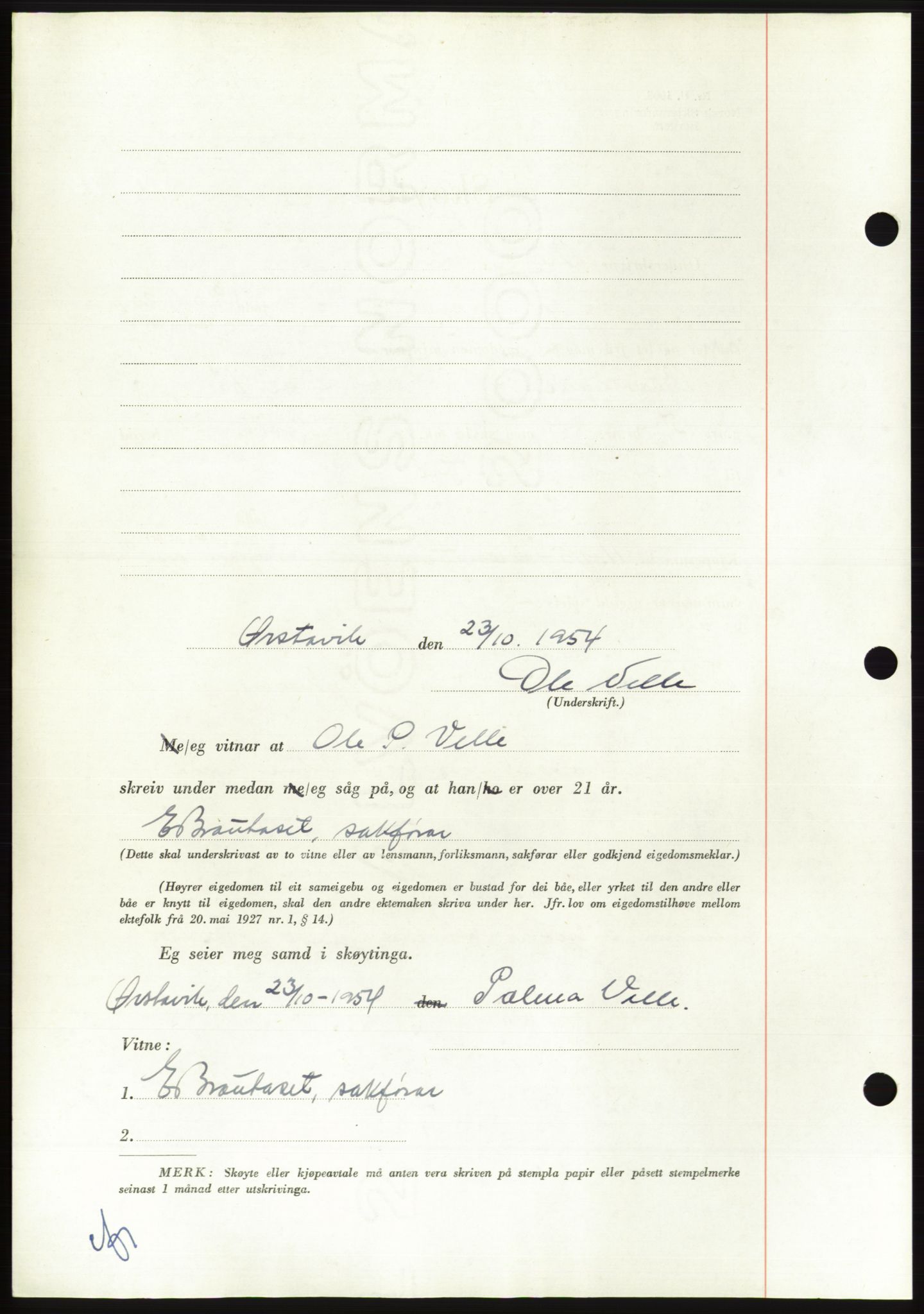 Søre Sunnmøre sorenskriveri, AV/SAT-A-4122/1/2/2C/L0099: Pantebok nr. 25A, 1954-1954, Dagboknr: 3097/1954