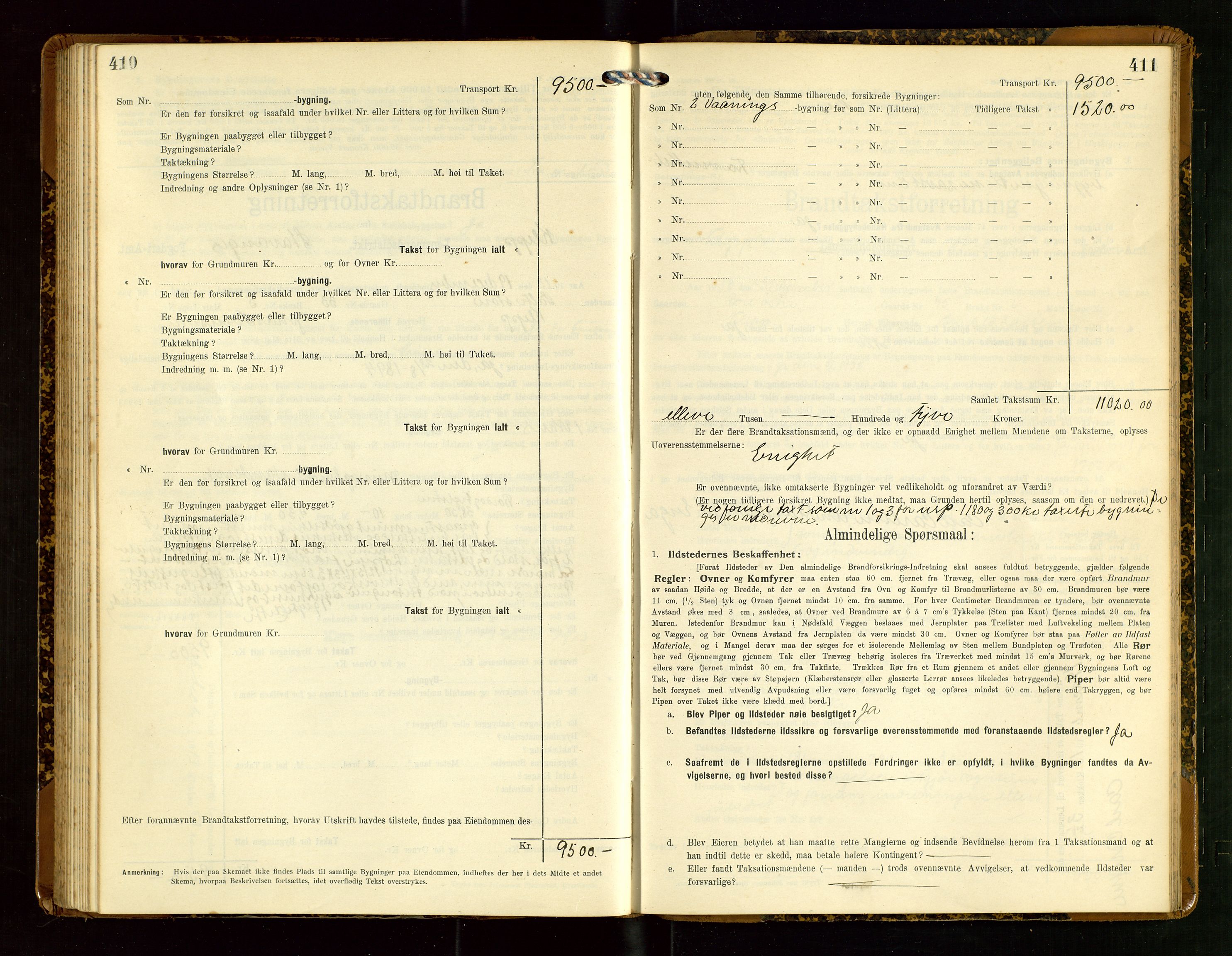 Klepp lensmannskontor, AV/SAST-A-100163/Goc/L0007: "Brandtaxationsprotokol" m/register, 1911-1915, s. 410-411