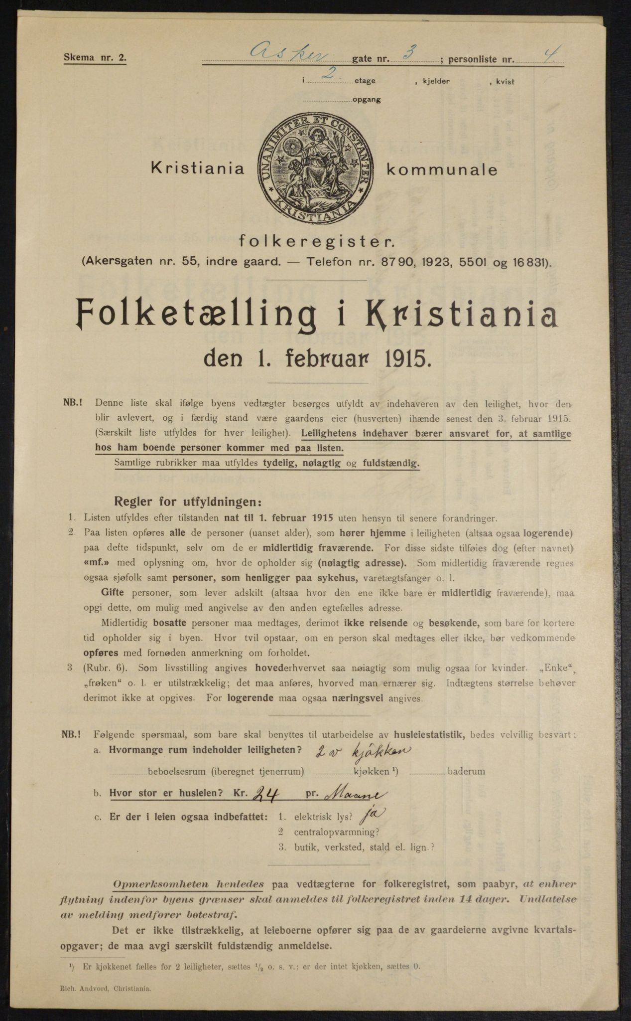 OBA, Kommunal folketelling 1.2.1915 for Kristiania, 1915, s. 2601