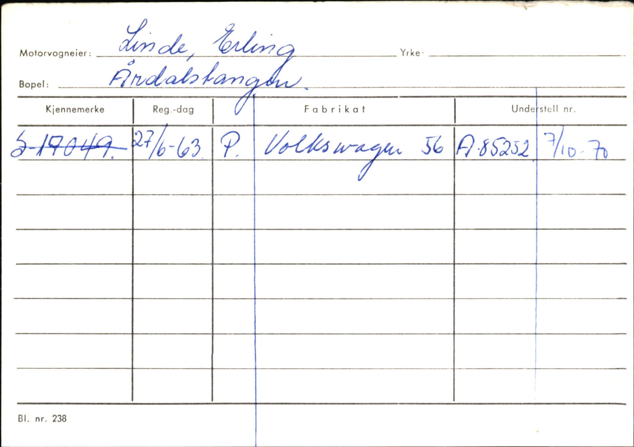 Statens vegvesen, Sogn og Fjordane vegkontor, AV/SAB-A-5301/4/F/L0145: Registerkort Vågsøy S-Å. Årdal I-P, 1945-1975, s. 1443