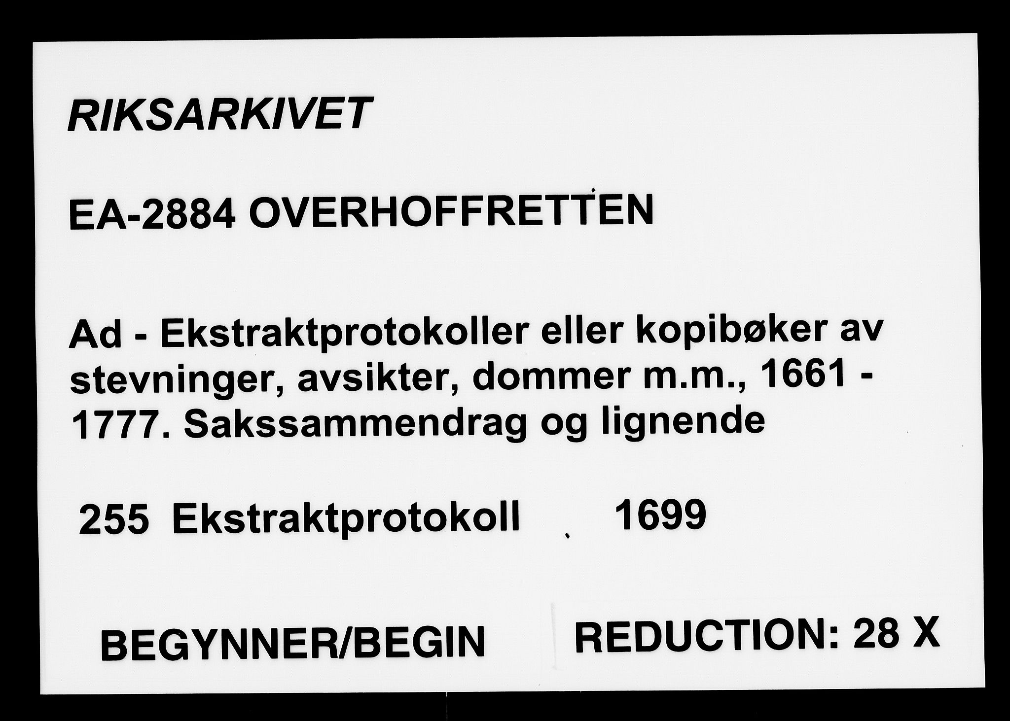 Overhoffretten 1667-1797, AV/RA-EA-2884/Ad/L0255: Ekstraktprotokoll, 1699