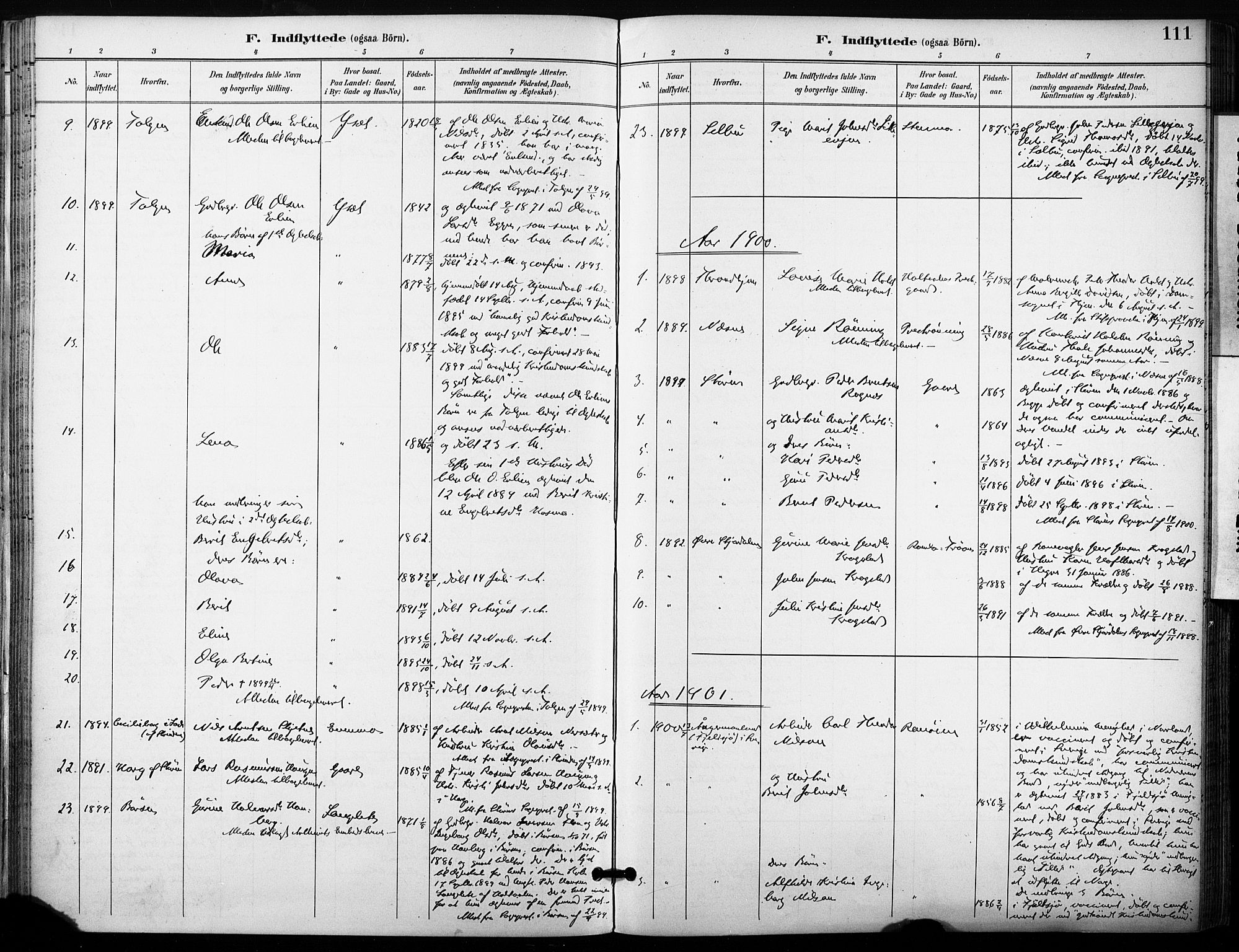 Ministerialprotokoller, klokkerbøker og fødselsregistre - Sør-Trøndelag, SAT/A-1456/685/L0973: Ministerialbok nr. 685A10, 1891-1907, s. 111