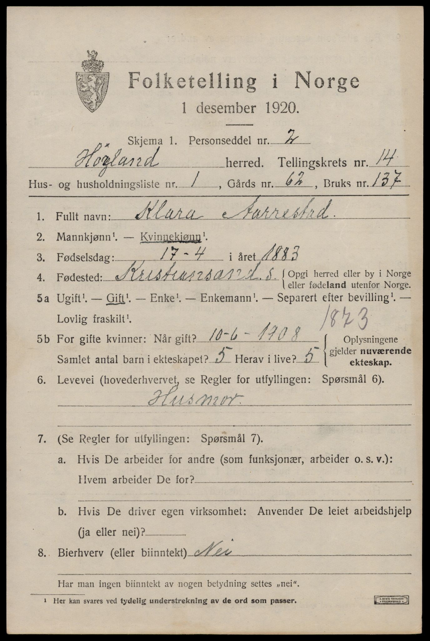 SAST, Folketelling 1920 for 1123 Høyland herred, 1920, s. 12986