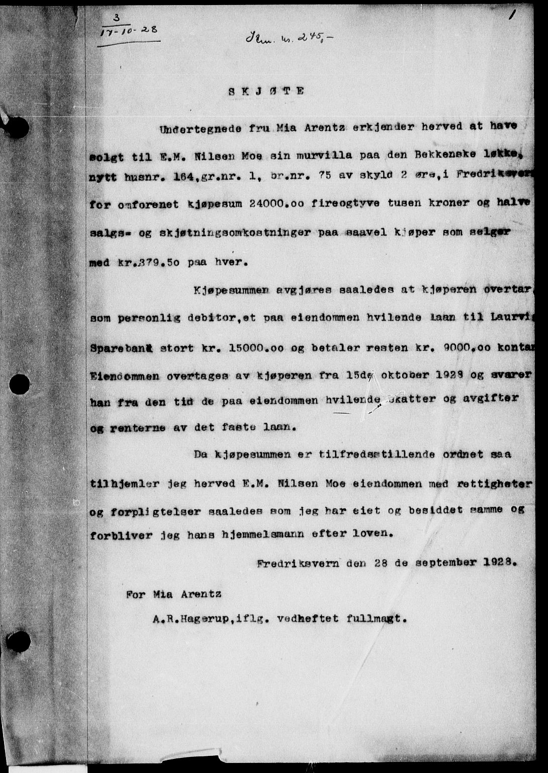 Larvik sorenskriveri, AV/SAKO-A-83/G/Ga/Gab/L0049: Pantebok nr. II 49, 1928-1929, s. 1