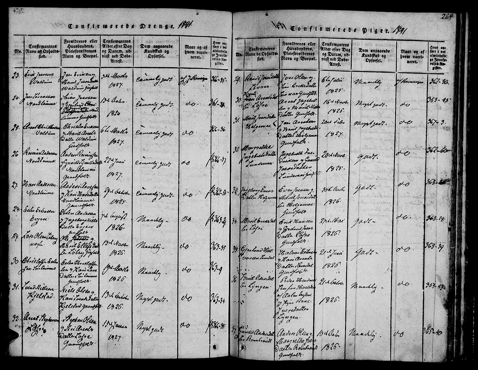 Ministerialprotokoller, klokkerbøker og fødselsregistre - Sør-Trøndelag, AV/SAT-A-1456/692/L1102: Ministerialbok nr. 692A02, 1816-1842, s. 264