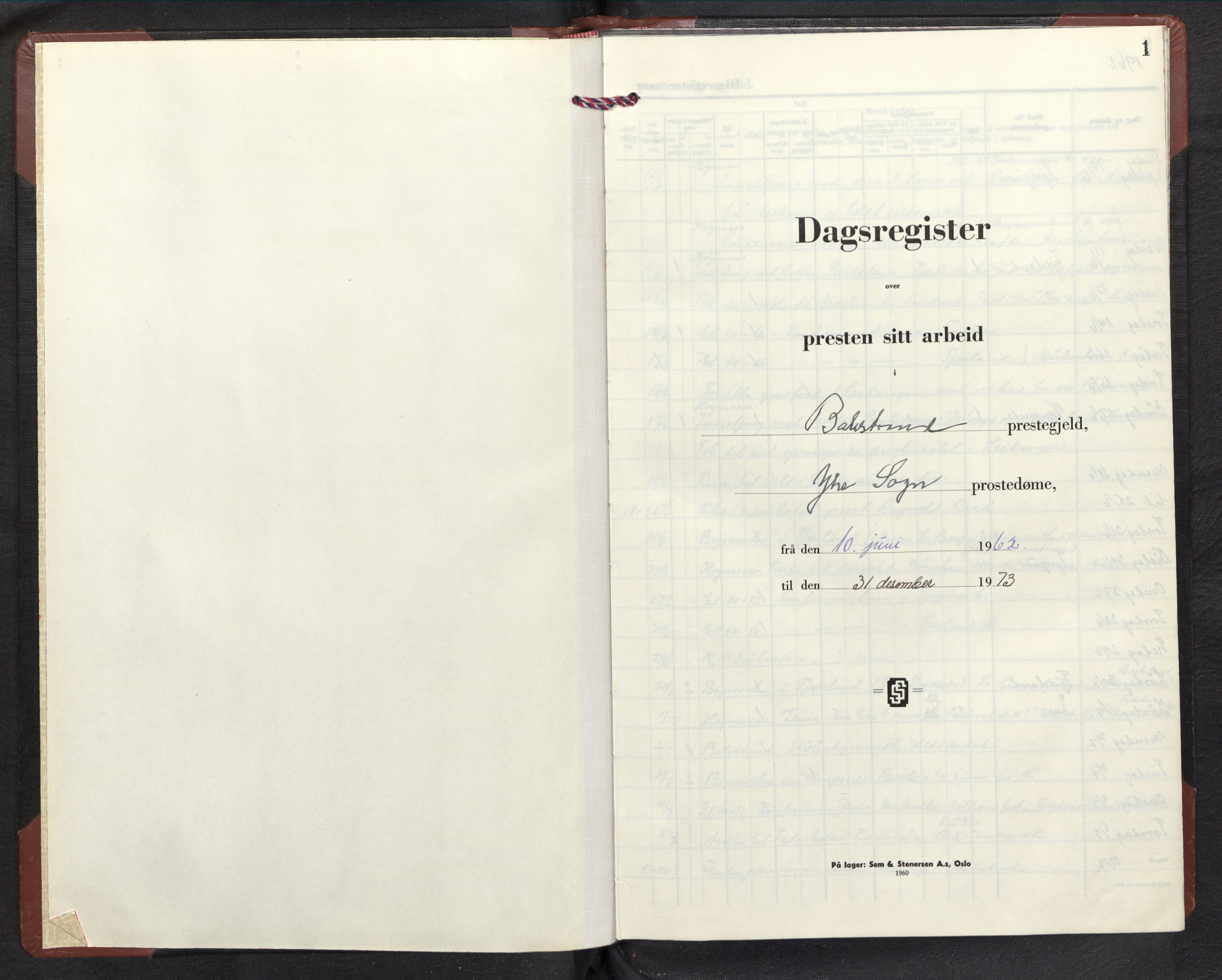 Balestrand sokneprestembete, AV/SAB-A-79601/H/Haa/Haag/L0004: Dagsregister nr. G 4, 1962-1973, s. 0b-1a