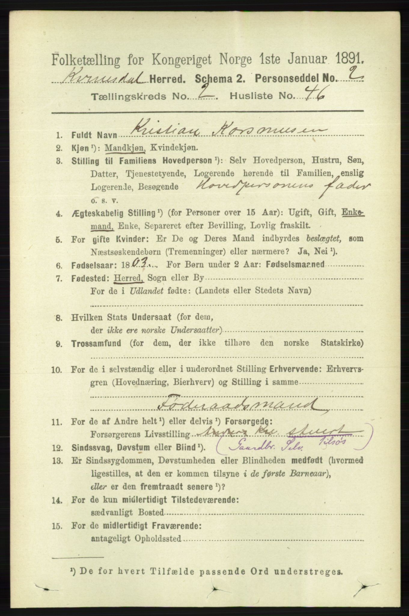 RA, Folketelling 1891 for 1037 Kvinesdal herred, 1891, s. 603