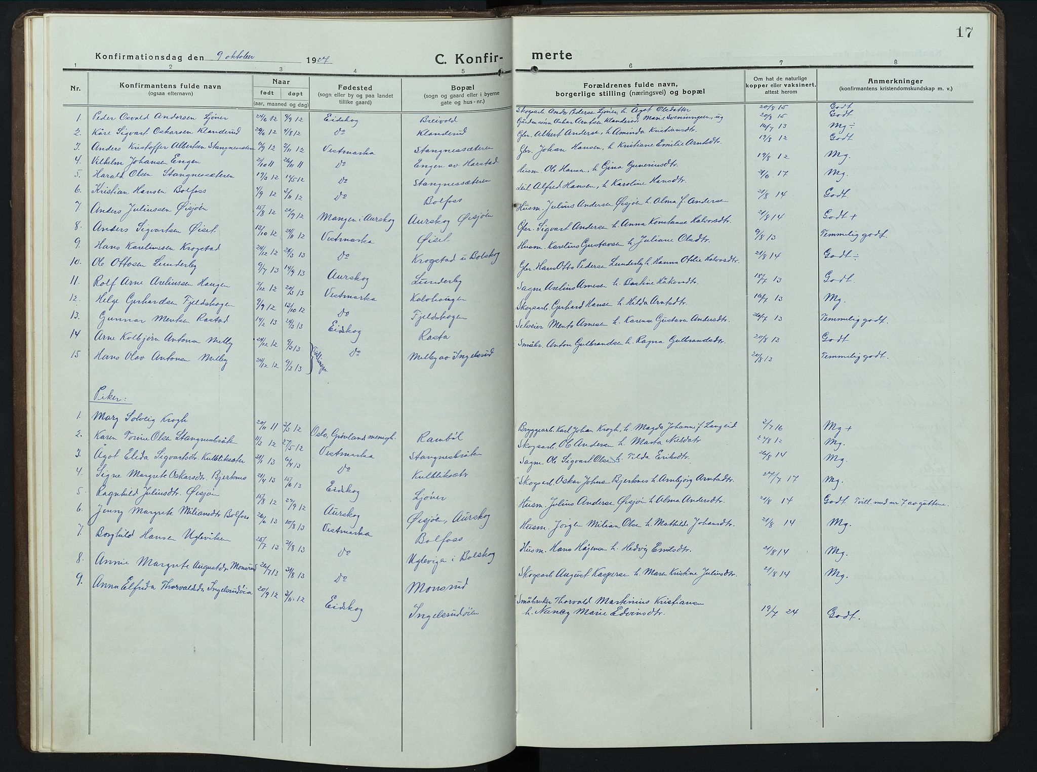 Eidskog prestekontor, AV/SAH-PREST-026/H/Ha/Hab/L0006: Klokkerbok nr. 6, 1917-1952, s. 17