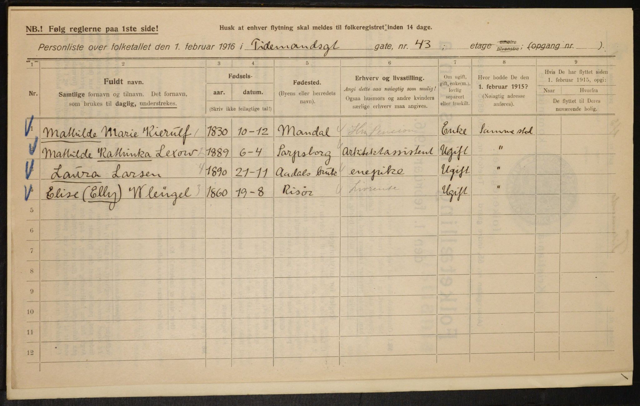 OBA, Kommunal folketelling 1.2.1916 for Kristiania, 1916, s. 114764