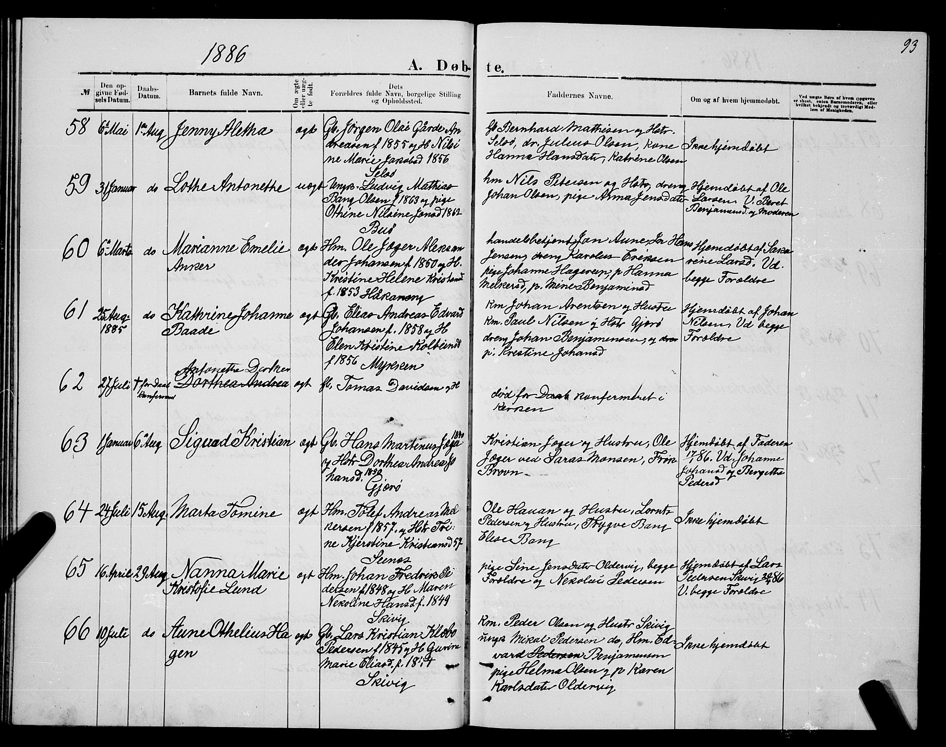 Ministerialprotokoller, klokkerbøker og fødselsregistre - Nordland, AV/SAT-A-1459/841/L0620: Klokkerbok nr. 841C04, 1877-1896, s. 93