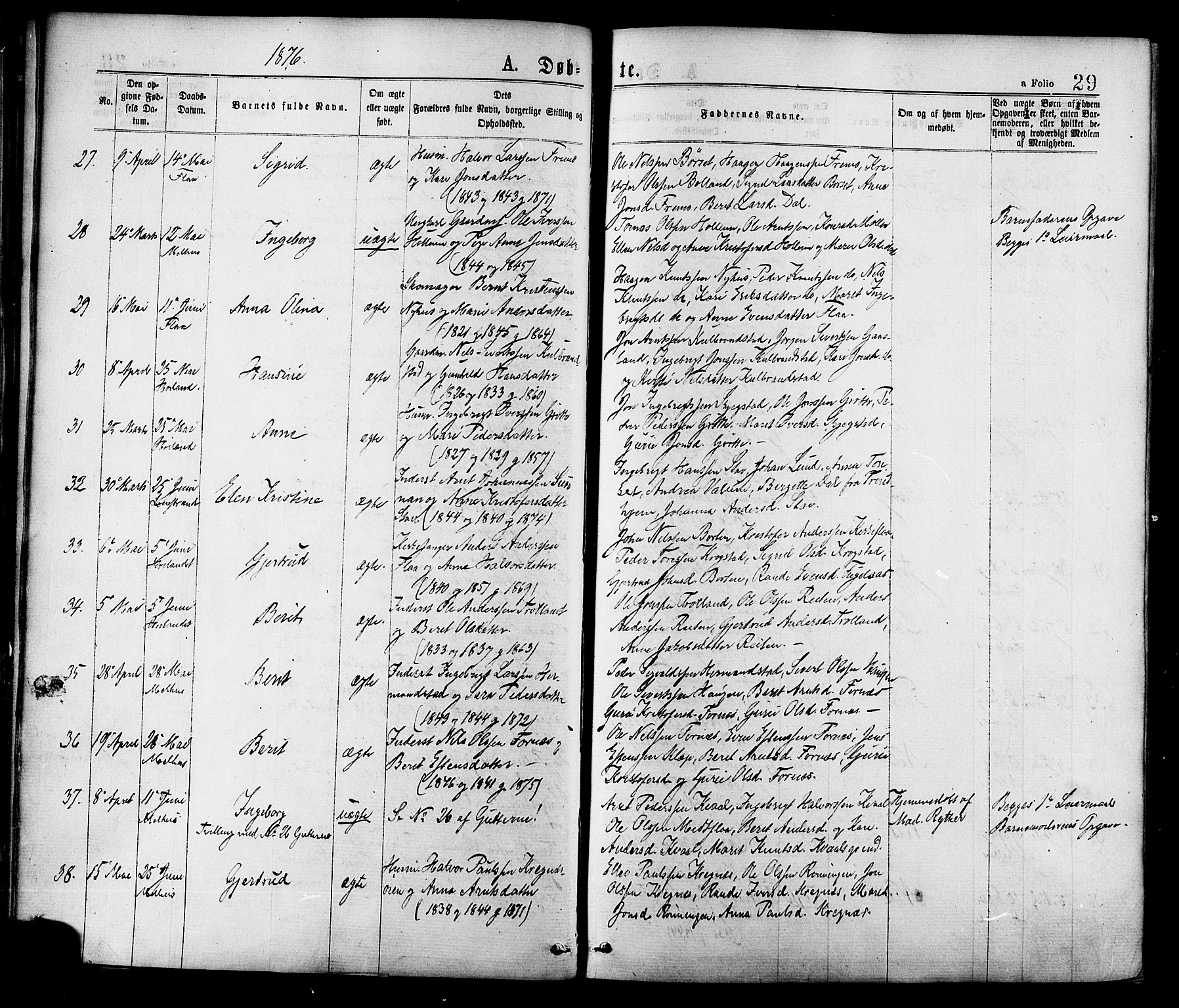Ministerialprotokoller, klokkerbøker og fødselsregistre - Sør-Trøndelag, AV/SAT-A-1456/691/L1079: Ministerialbok nr. 691A11, 1873-1886, s. 29