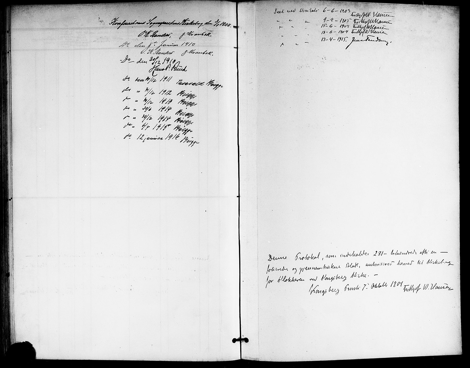 Kongsberg kirkebøker, SAKO/A-22/G/Ga/L0007: Klokkerbok nr. 7, 1901-1915